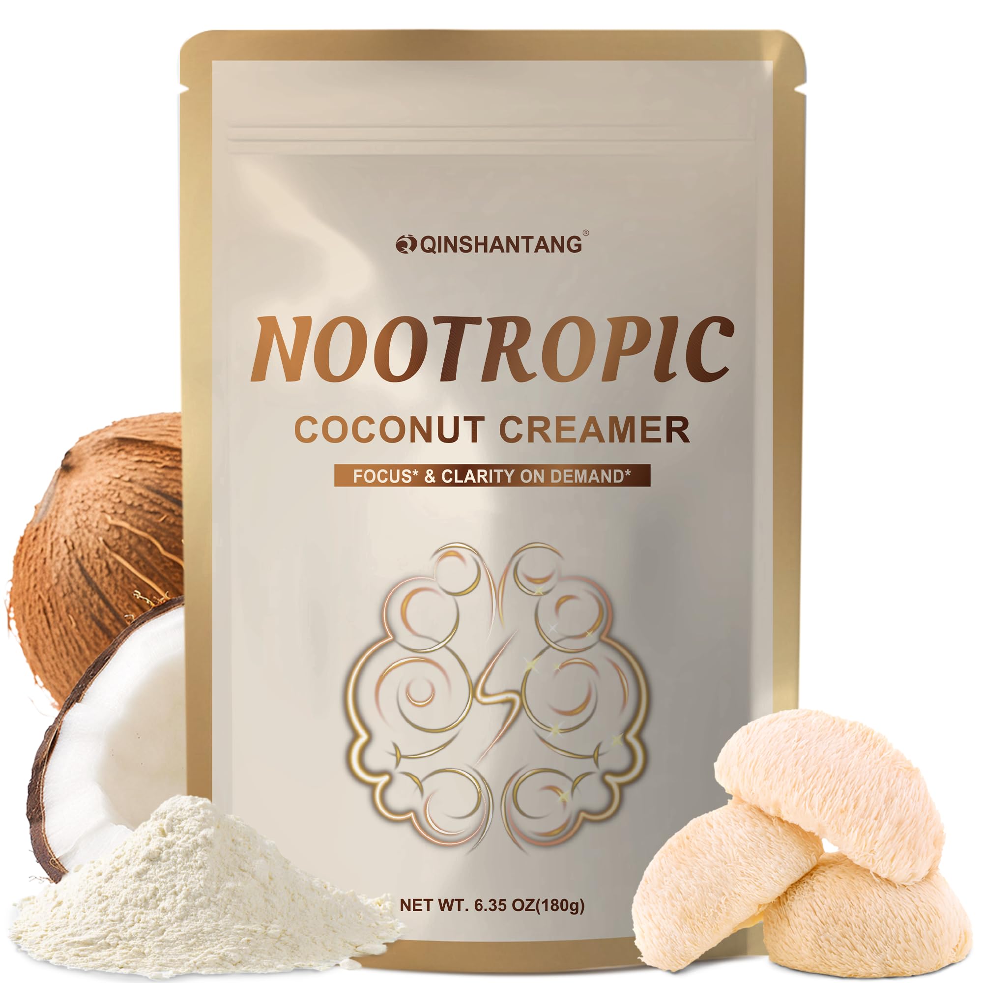 Mushroom Coconut Coffee Creamer, Nootropic Creamer Powder | Lion's Mane, Alpha GPC, Magnesium Glycinate, L-tyrosine, L-Theanine and MCT Powder | Brain