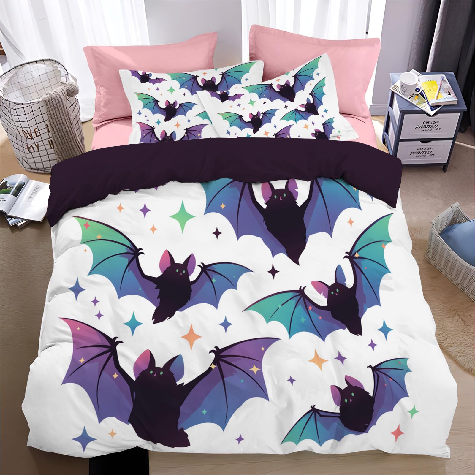 Housse de couette chauve-souris néon pour une décoration de chambre ado gothique moderne