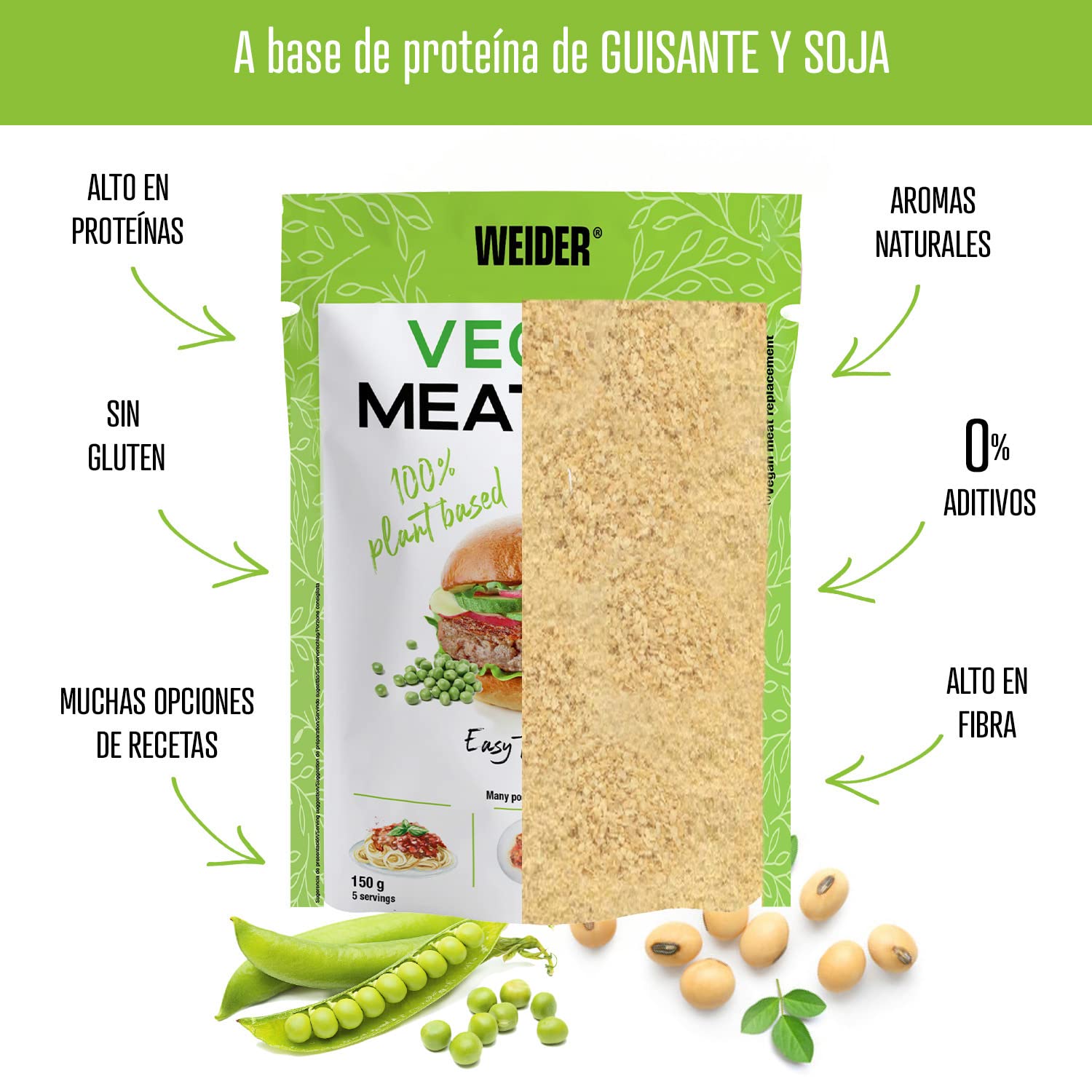Weider Pack Vegan Meat Mix - 3 Unidades. Sustitutivo de carne rico en Proteina Vegetal 75% + Fibra Vegetal 20%. Sin Gluten. Sin Conservantes. Fácil Preparación. Recetas Infinitas. 3x150g