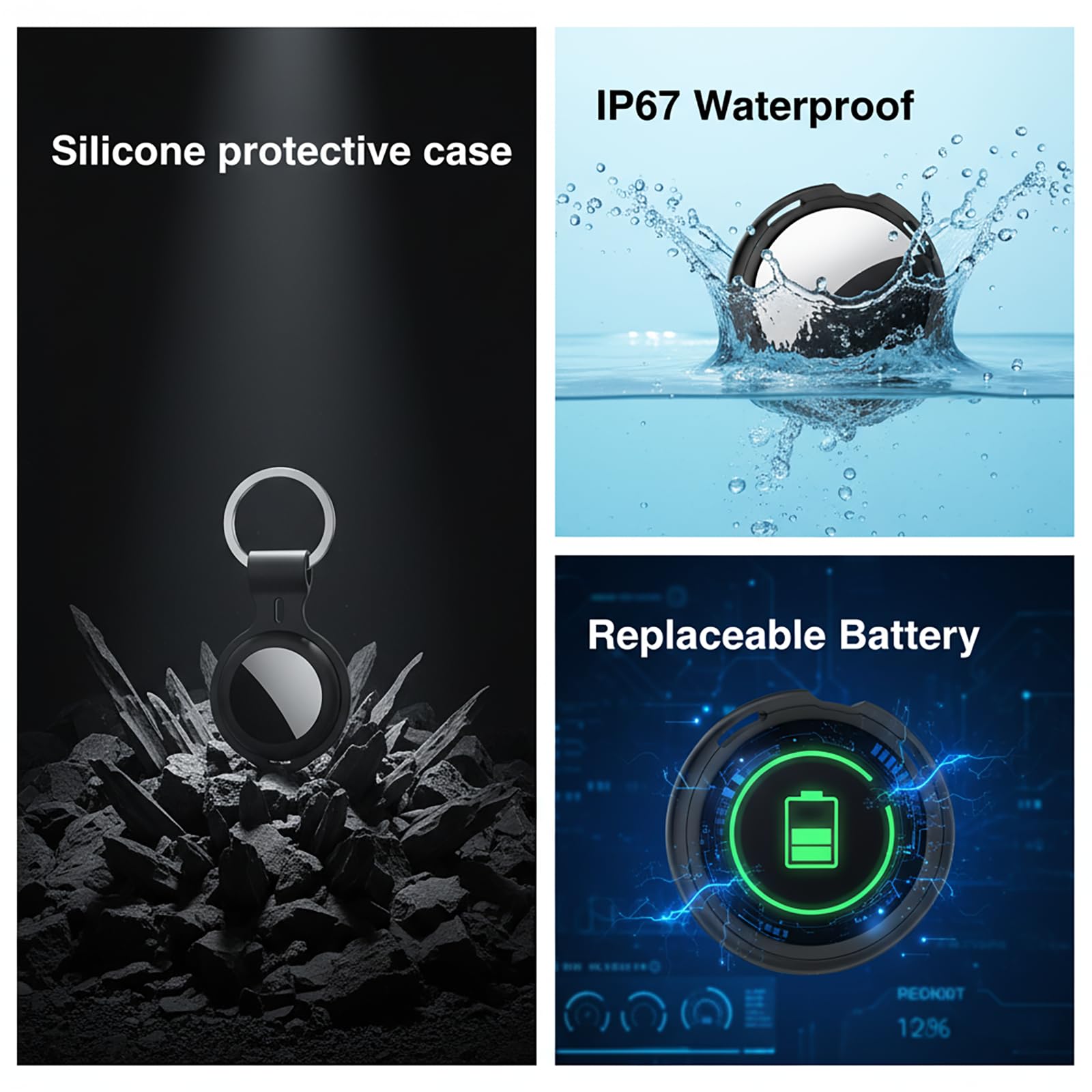 Air Smart Tracker Tags 4 Pack [Apple MFi Certified] (iOS Only) Item Finders Work with Apple Find My Worldwide Tracking 80dB Waterproof for Keys Luggage Wallet Pets Travel No Subscription Includes case — view 5