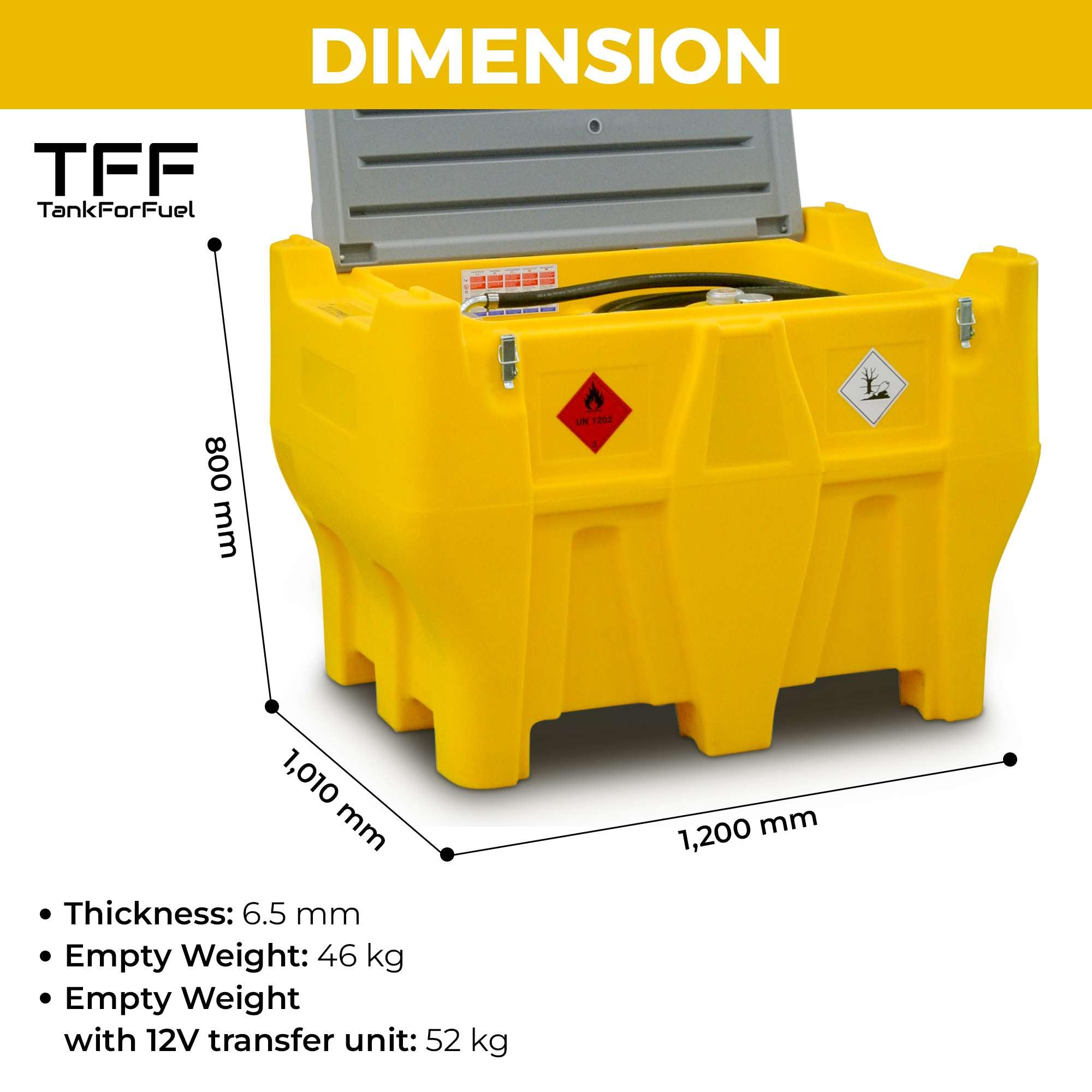 TFF Deposito Gasoil Portátil, 440 Litros con Bomba Gasoil 12V DC capacidad 40 l/min. Depósito Gasoil para PickUp con cable de alimentación, manguera flexible de 4 m y Pistola Gasoil Automatica