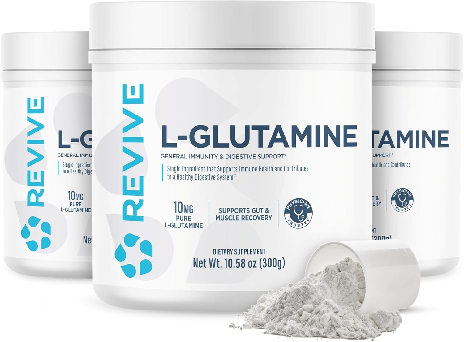 Revive MD Gut L-Glutamine Powder - Muscle Recovery & Immune Support Supplement for Adults - Promotes Digestive Health, Reduces Muscle Soreness & Supports Immunity - Vegan (90 Servings)