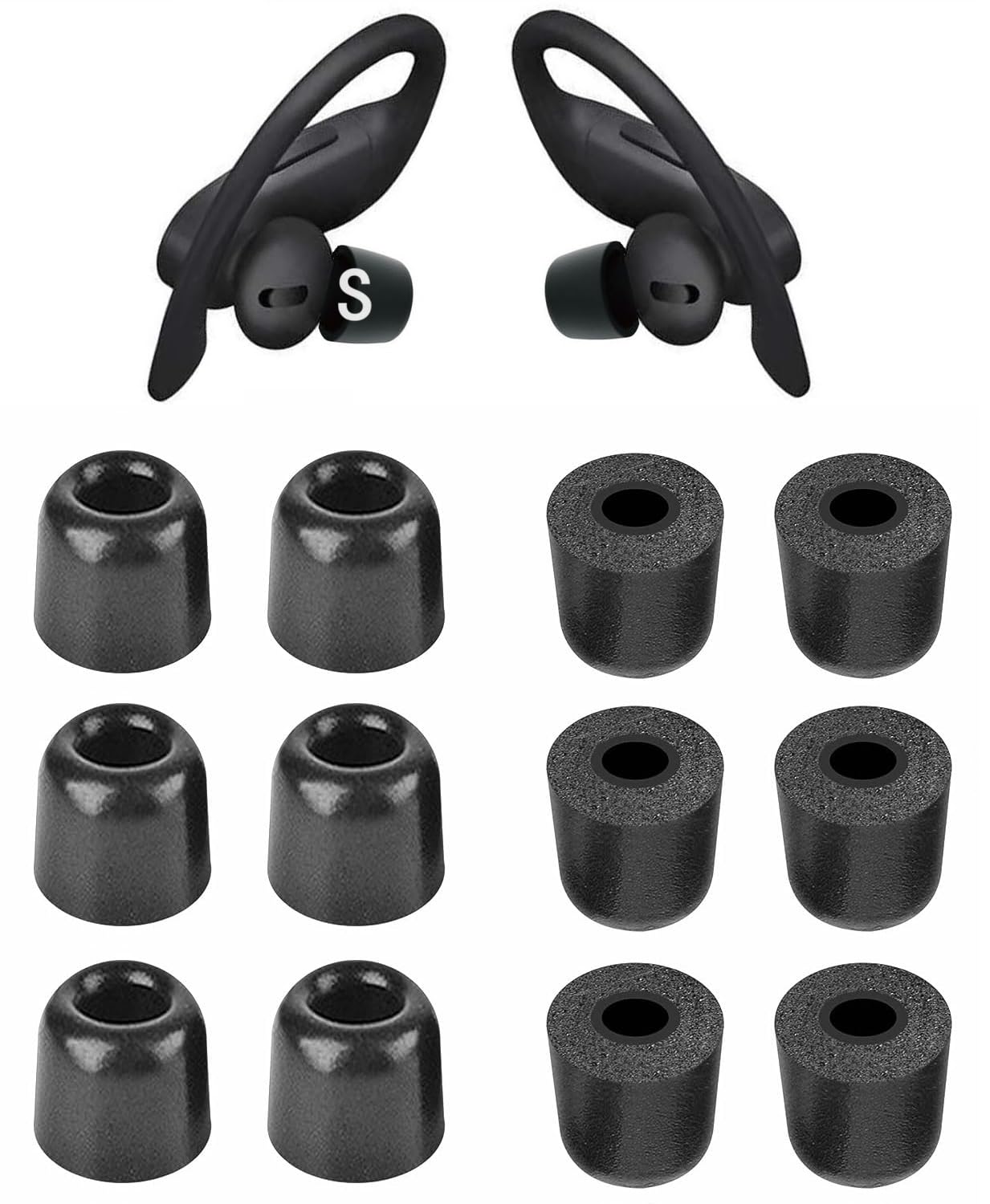 BLLQ Memory Foam Tip Compatible with Powerbeats Pro Replacement Ear Tips, Perfect Noise Cancellation, Fit in Case, Foam Tips 6 Pairs, Black, Small Size (515BS)