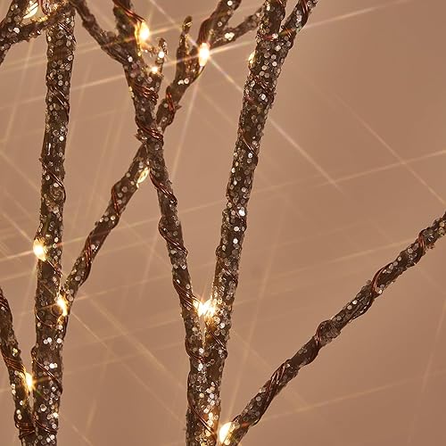 Miniatura 9 de Hairui Ramas iluminadas con purpurina iredescent 120 luces de hadas con enchufe USB y funciona con pilas con temporizador, ramas blancas con luces