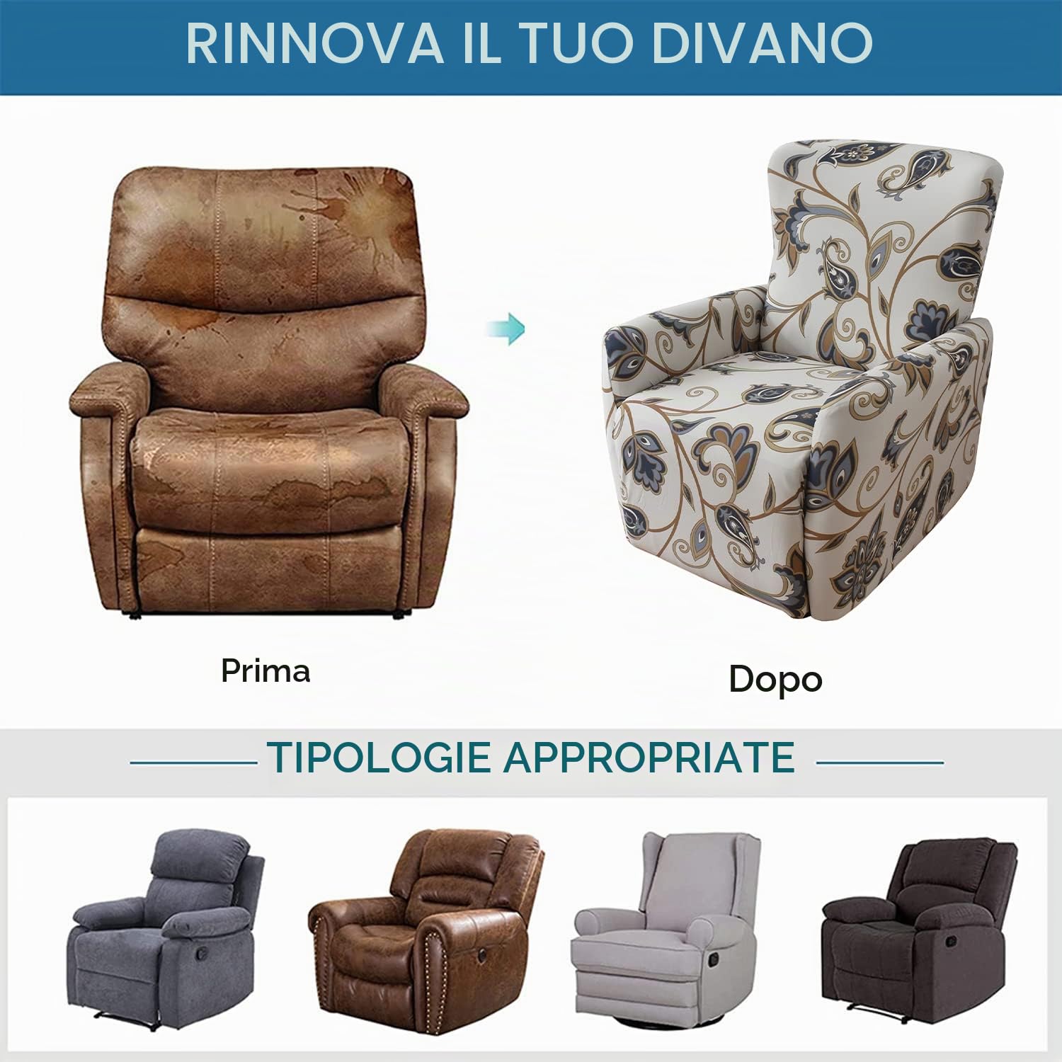 Copripoltrona reclinabile Fodera per Poltrona Fodera per Sedia reclinabile con Tasca Fodere per Poltrona reclinabili