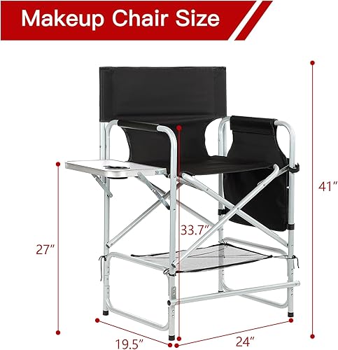 Miniatura 3 de ZIXNEXKOO Silla Tall Directors, silla portátil de 41 pulgadas de altura de barra, silla de directores plegable con mesa auxiliar, soporte para