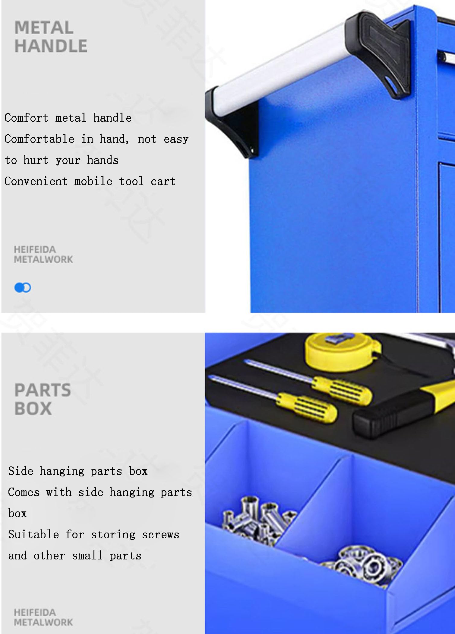 Armadietto portautensili resistente con 2 cassetti e 2 ante, ruote e maniglia per una facile mobilità, blu (stile 1)