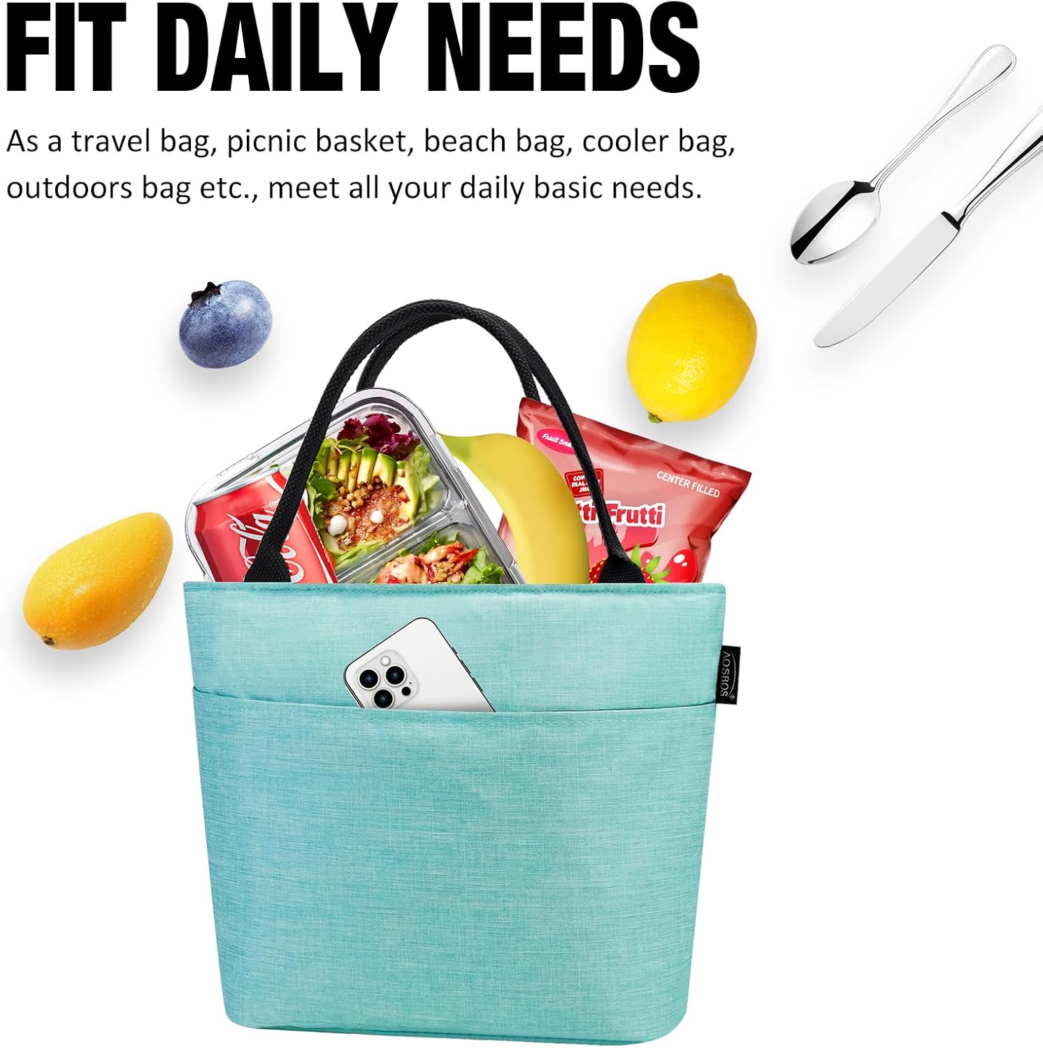 Aosbos Lunch Tote Bag, Insulated Lunch Box for Women, Leakproof Lunch Cooler Purse for Work, Green - Image 4