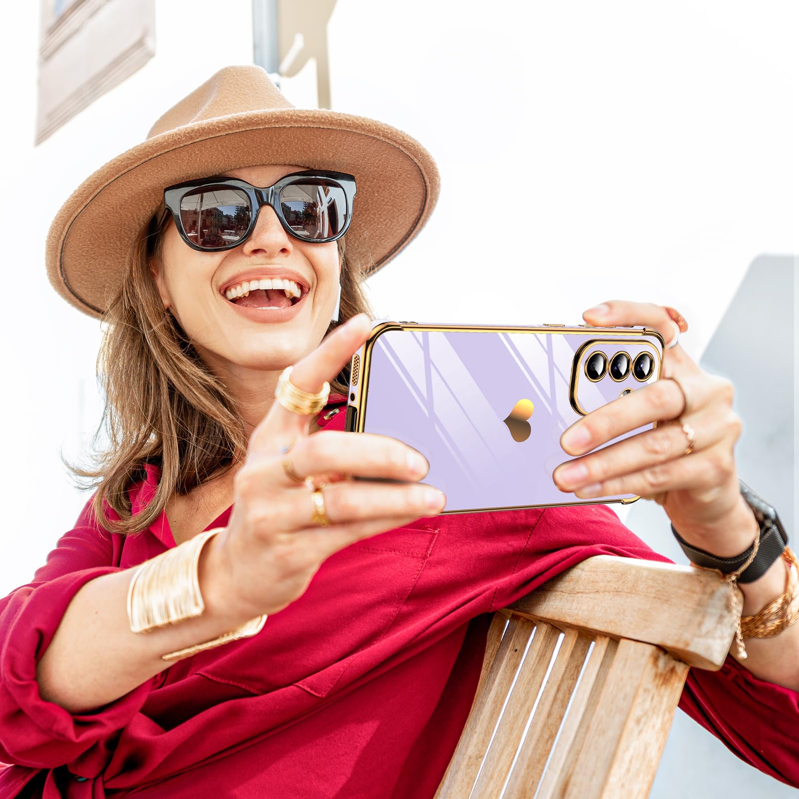 LeYi Etui do Samsung Galaxy A56 5G etui ze szkła hartowanego [2 paczki], miłość serce zderzak miękki silikon TPU cienki futerał ochronny na aparat do Samsung A56 kobiety, fioletowy