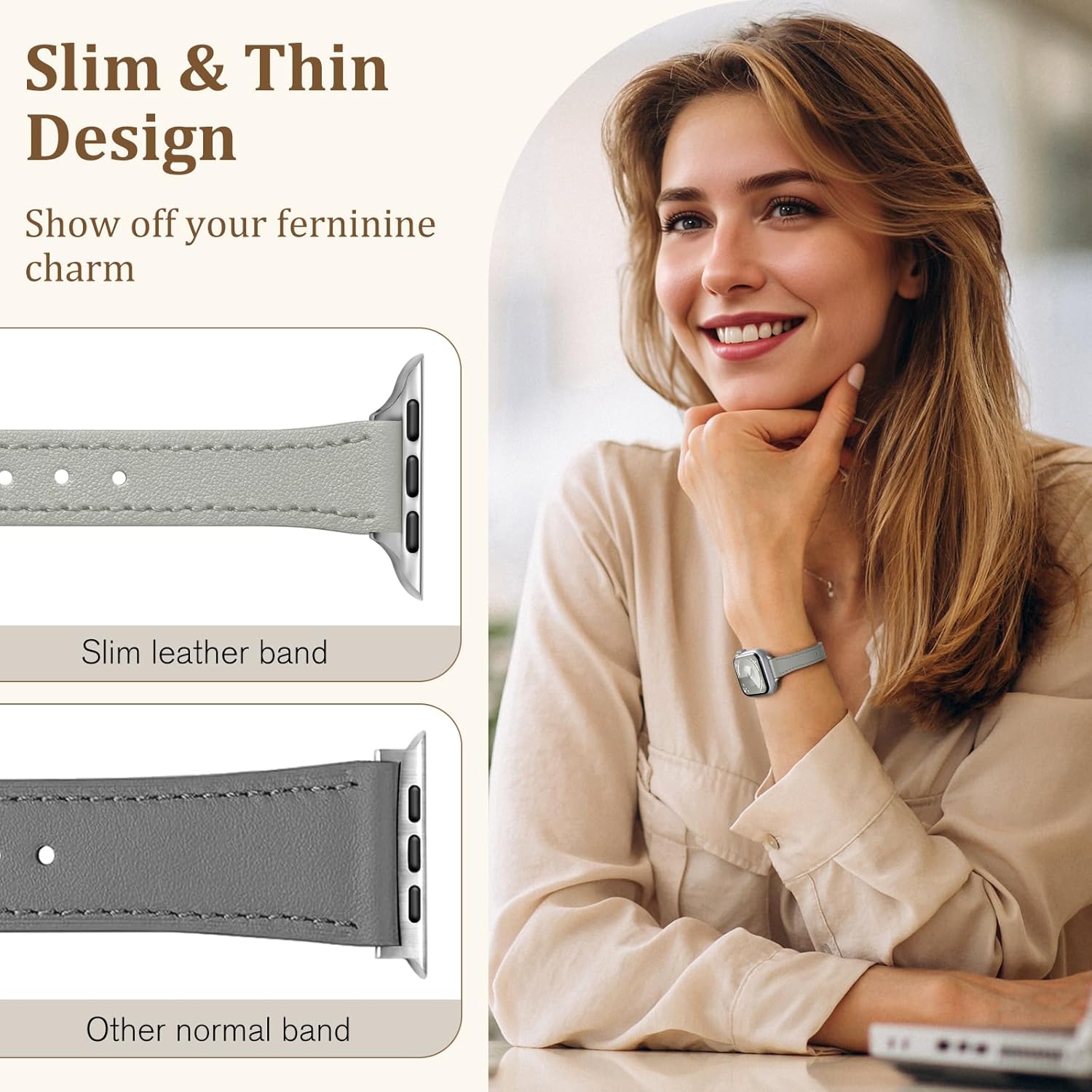 Slim Leather Bands Compatible with Apple Watch Band 38mm 40mm 41mm 42mm 44mm 45mm 46mm 49mm,Top Grain Leather Watch Thin Wristband for iWatch Ultra Series 11/10/9/8/7/6/5/4/SE 3/2/1 - Image 6