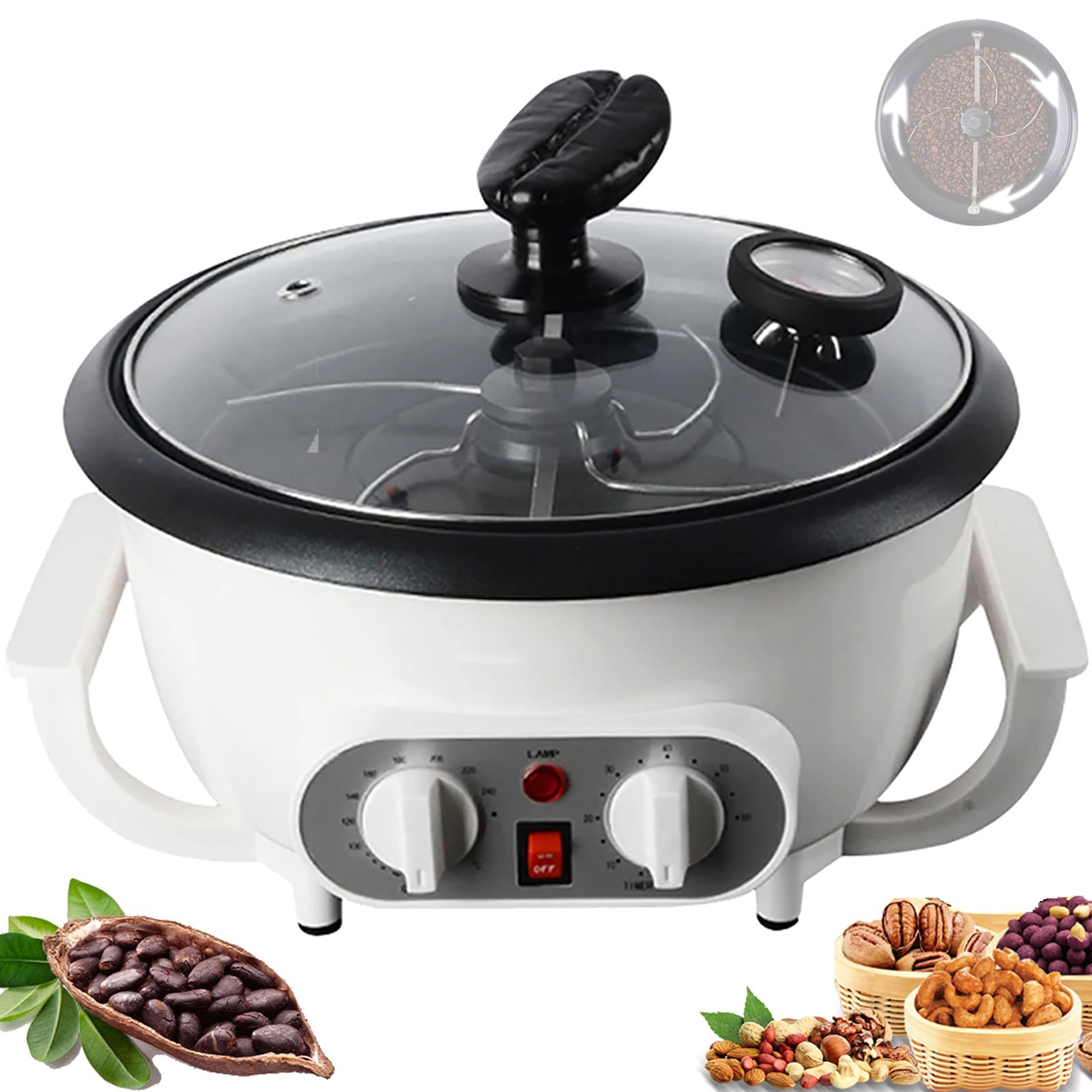 Home Koffiebrander Machine Hot Air Koffiebonen Brander Elektrische Noten Bakken Machine Trommeltype Gasfornuis Verwarming Huishoudelijke Graan Droogmachine (Color : With gas stove