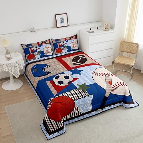 Miniatura 218 de Castle Fairy Juego de ropa de cama de béisbol, tamaño matrimonial, juego de edredón de 3 piezas para niños, niños, adolescentes, decoración