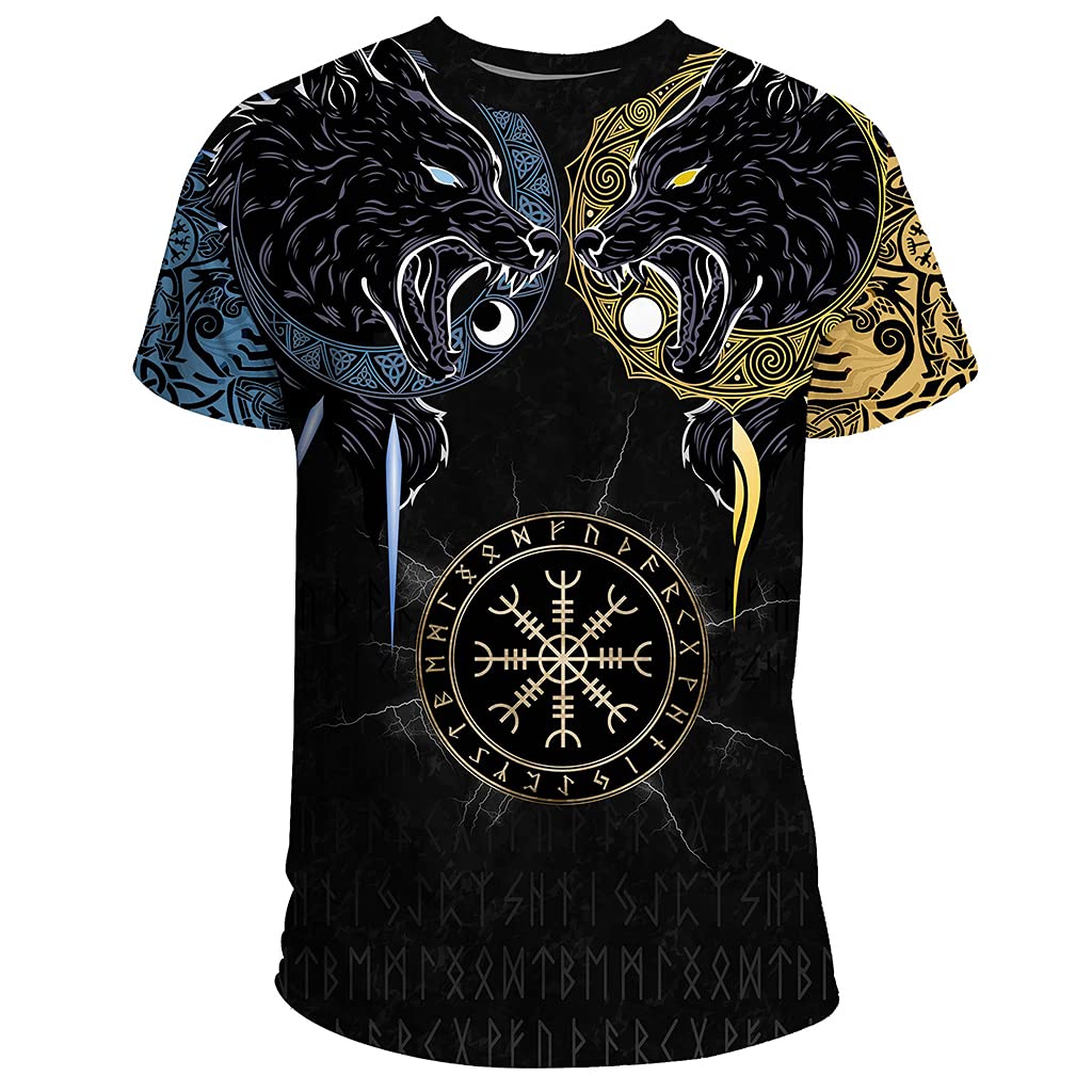 T-shirt Viking avec impression 3D Casque de Crainte et runes