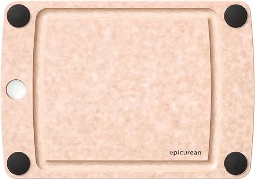 Epicurean Tabla de cortar todo en uno con pies antideslizantes y ranura para jugos, 10 x 7 pulgadas, natural/negro