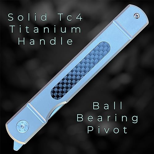 Miniatura 5 de Higonokami - Cuchillo plegable de bolsillo, mango de titanio sólido Tc4, aleta superior de estilo japonés, hoja de acero D2 afilada (Tatsu