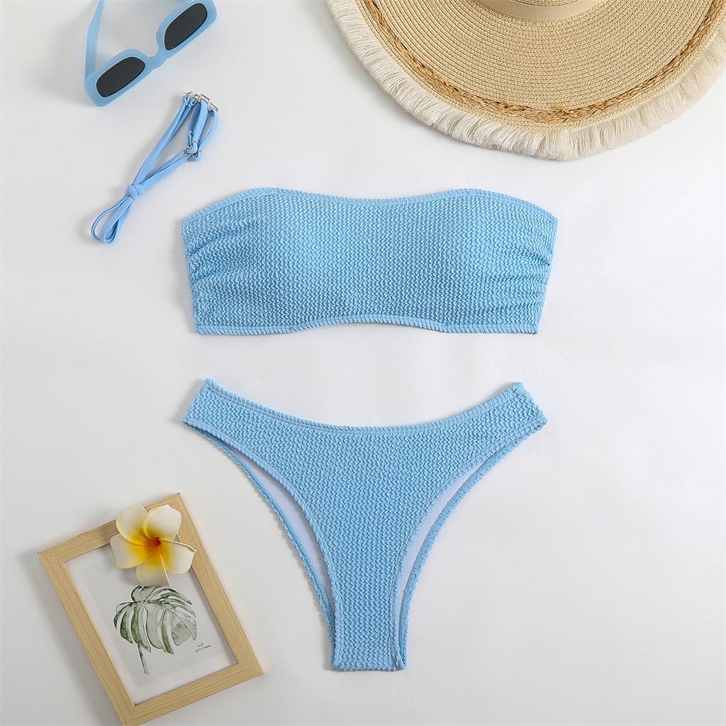 Solid Color Bikini Set for Womans Bandeau Swimwear Female Sexy Low Waist Bathing Suit PQ25050