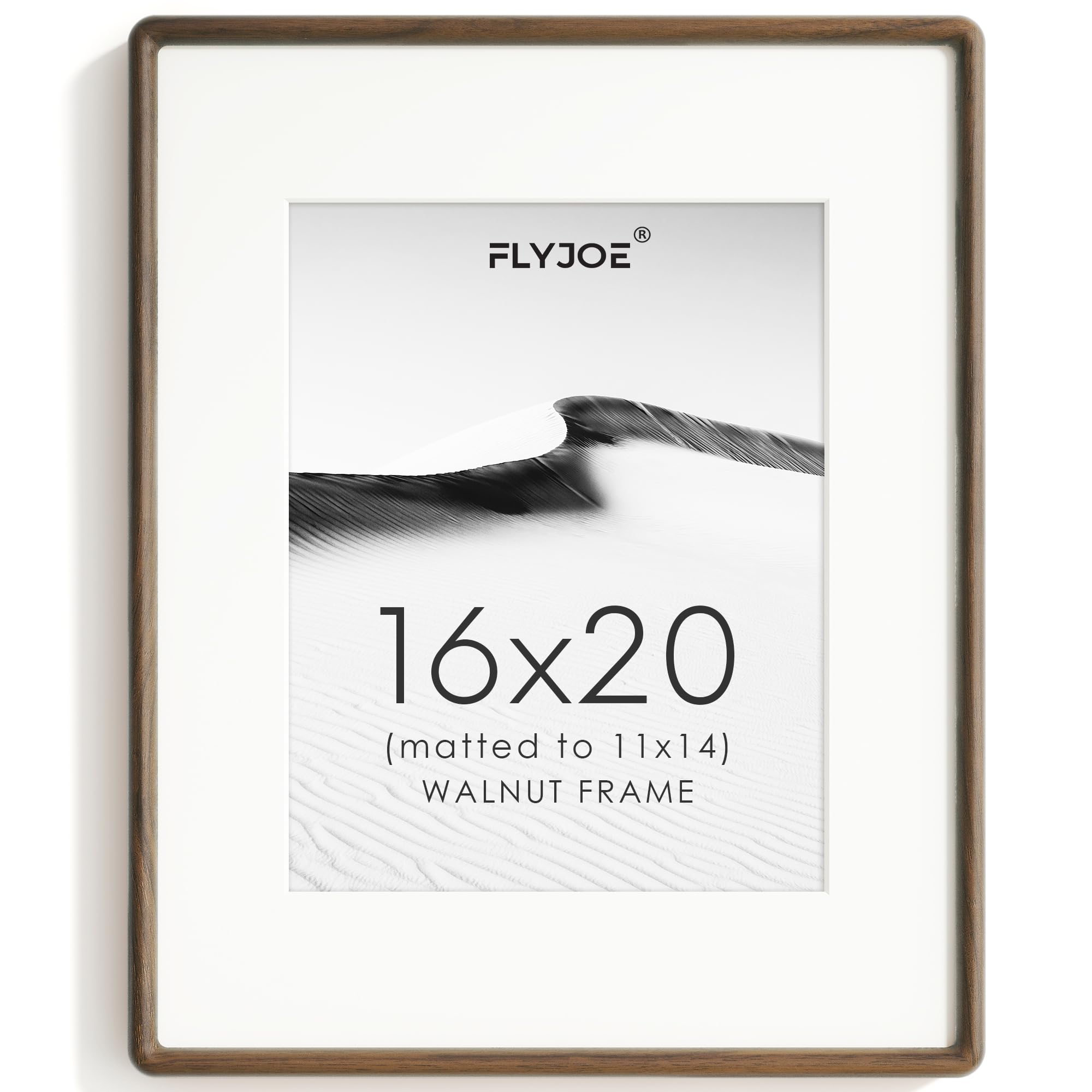 Solid Wood Picture Frame with Mat, Walnut, 16x20(40x50cm), Tempered Glass — image 1