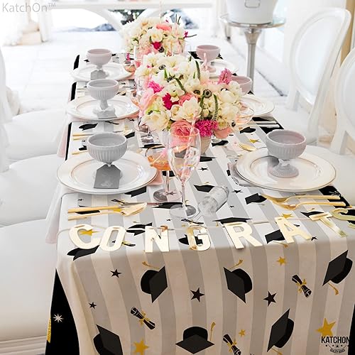 Miniatura 4 de KatchOn, Manteles de graduación en blanco y negro – 108 x 54 pulgadas, paquete de 3 con platos de graduación y servilletas 2023 – Paquete de 100,