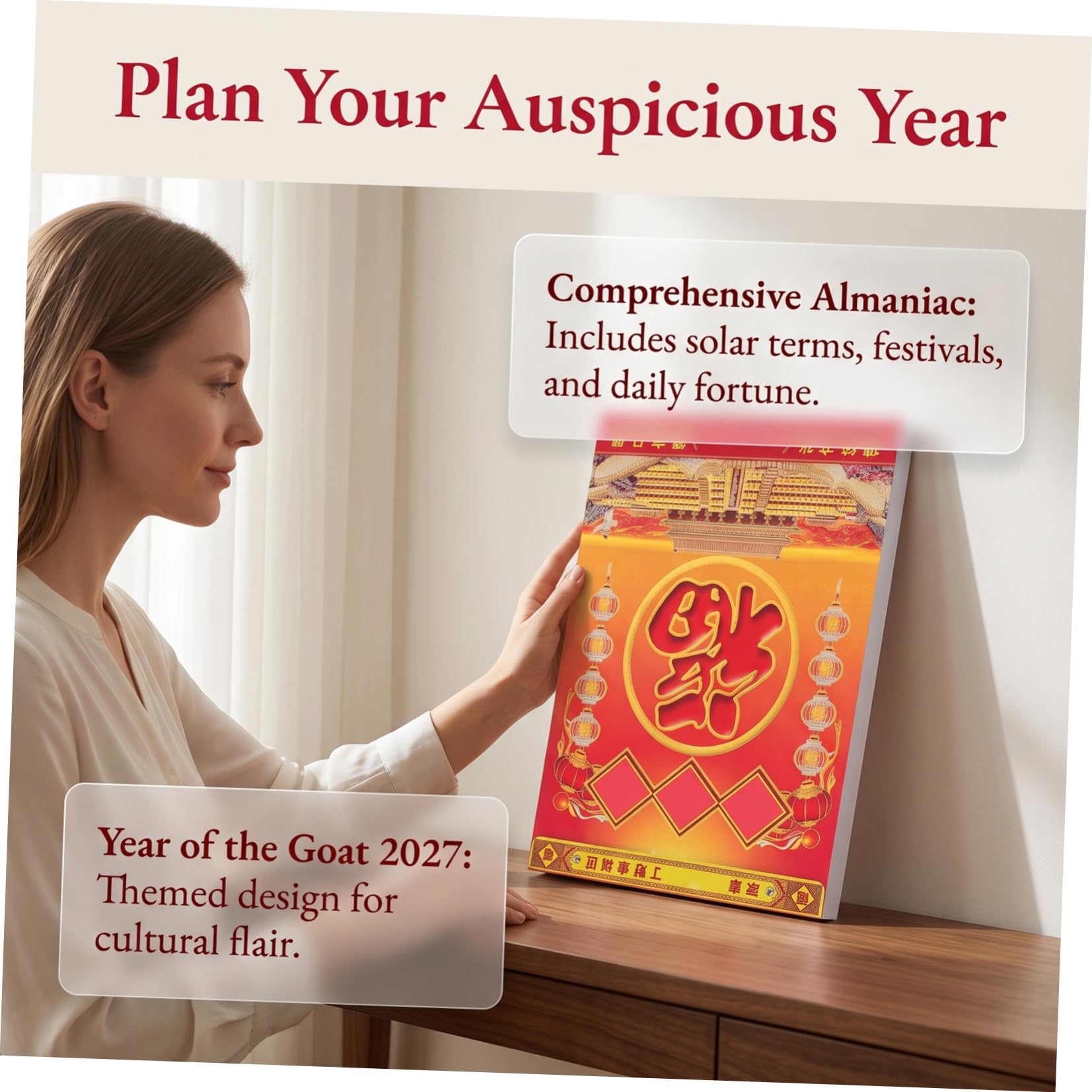 SEWACC Calendario de Pared en Papel Año 2027 Tradicional Diseño de Desgarro del Año Oveja para Uso en Escuela y Hogar