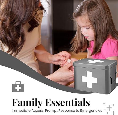 Miniatura 2 de Flexzion Caja de medicamentos, caja de farmacia doméstica, 13.0 x 8.3 x 7.5 in, caja de almacenamiento de medicamentos de metal para emergencia,