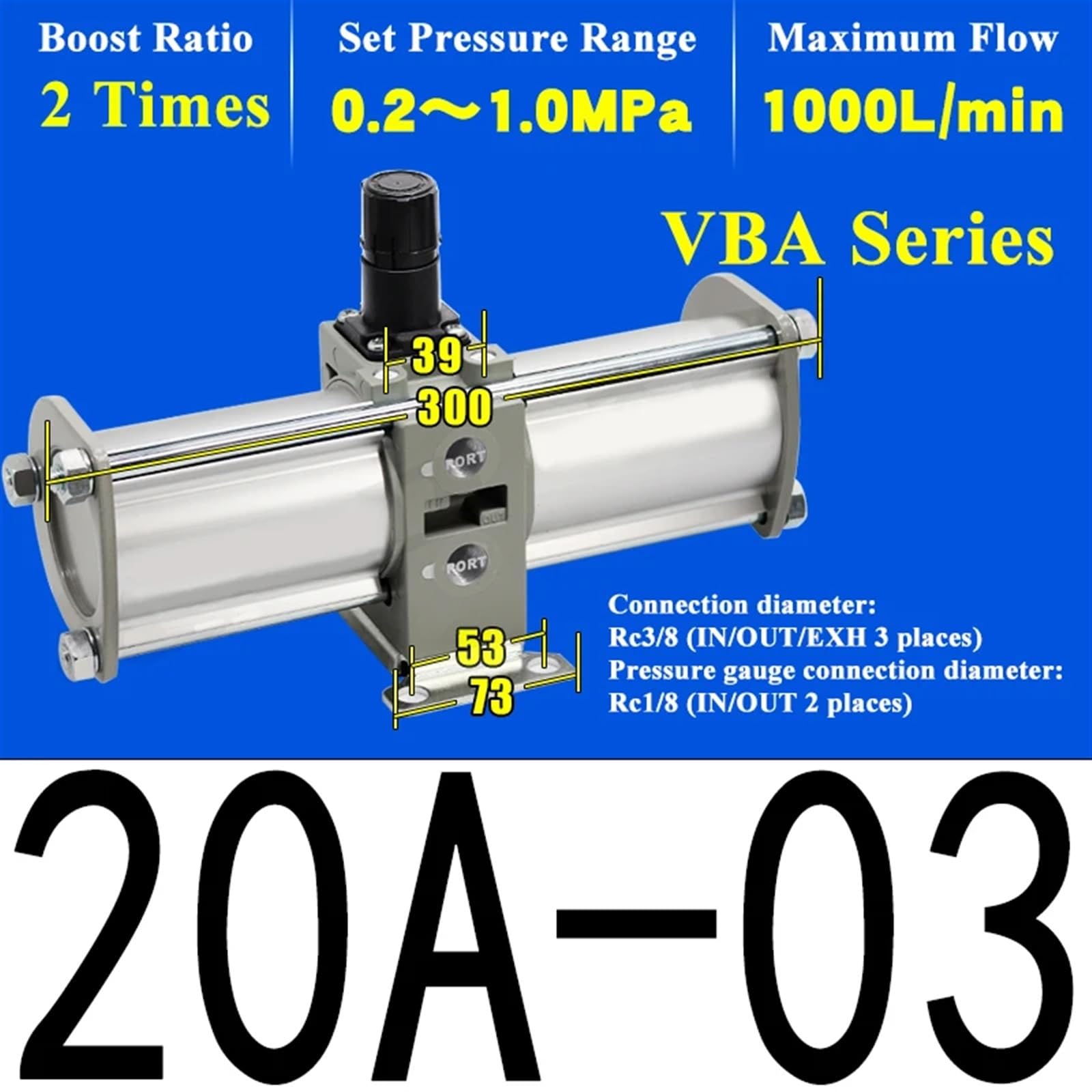 Válvula de refuerzo de Gas a presión de aire, bomba de presión, cilindro de refuerzo, cilindro neumático VBA10A 11A 20A 22A 40A 42A 43A -02 03 04 1 Uds.(VBA20A-03)