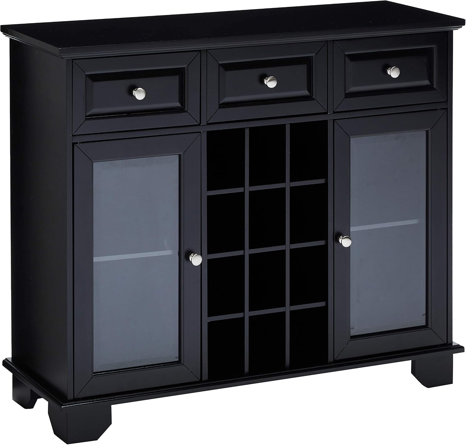 Kings Brand Furniture Buffet Server Sideboard Cabinet with 12-Bottle Wine Rack, Metal Handles, 2 Cabinets, 3 Drawers, 4 Shelves, Freestanding Storage for Dining Room Kitchen Living Room, Black