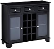 Kings Brand Furniture Buffet Server Sideboard Cabinet with 12-Bottle Wine Rack, Metal Handles, 2 Cabinets, 3 Drawers, 4 Shelves, Freestanding Storage for Dining Room Kitchen Living Room, Black