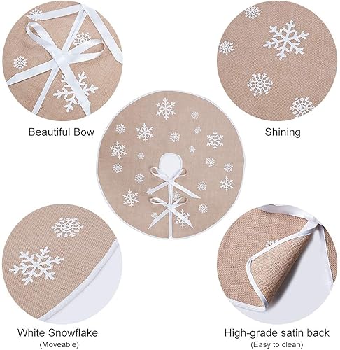 Miniatura 31 de MACTING Falda de árbol pequeño de Navidad, falda de árbol de arpillera roja de 23 pulgadas con copo de nieve blanco impreso para vacaciones, hogar