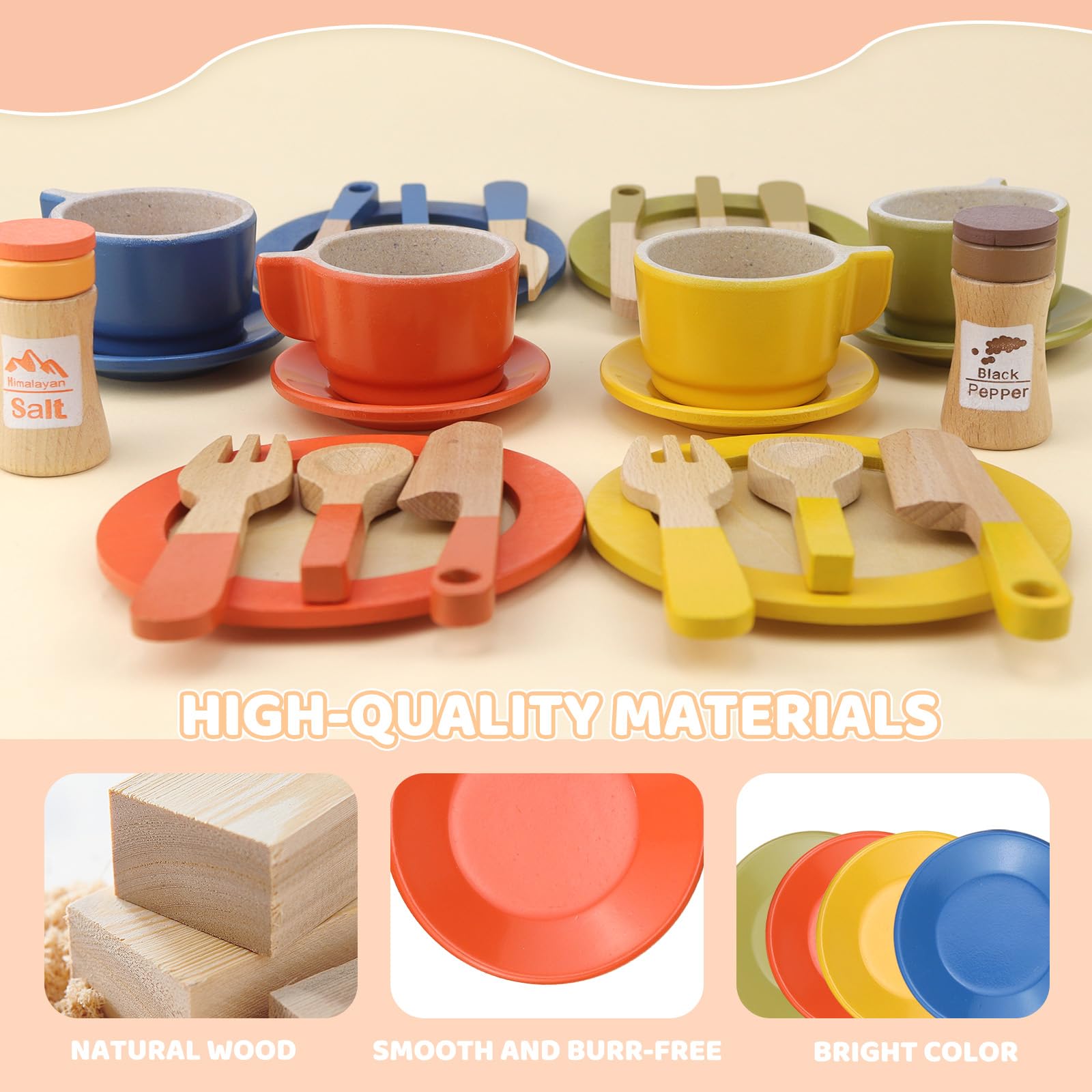 CHRI 26 pezzi accessori da cucina per bambini in legno, accessori per cucina giochi in legno