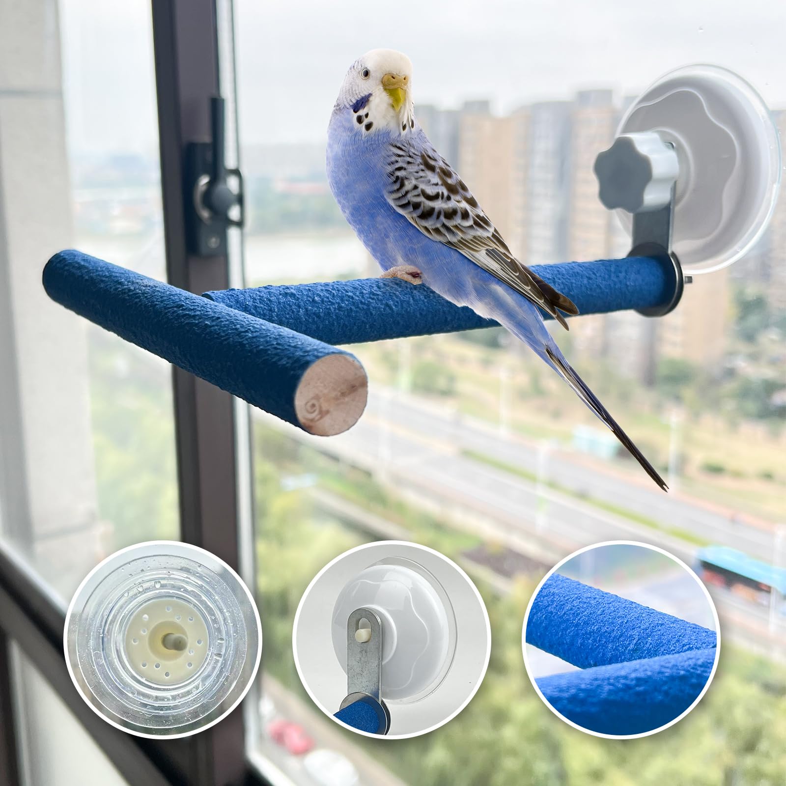 FlidRunest Movable Bird Perch Stand with Suction Cup for Window/Mirror/Car/Shower, Quartz Sands Wood Bird Training Perch Stand for Parrot Parakeet Cockatiel Conure Budgie Lovebird - image 4
