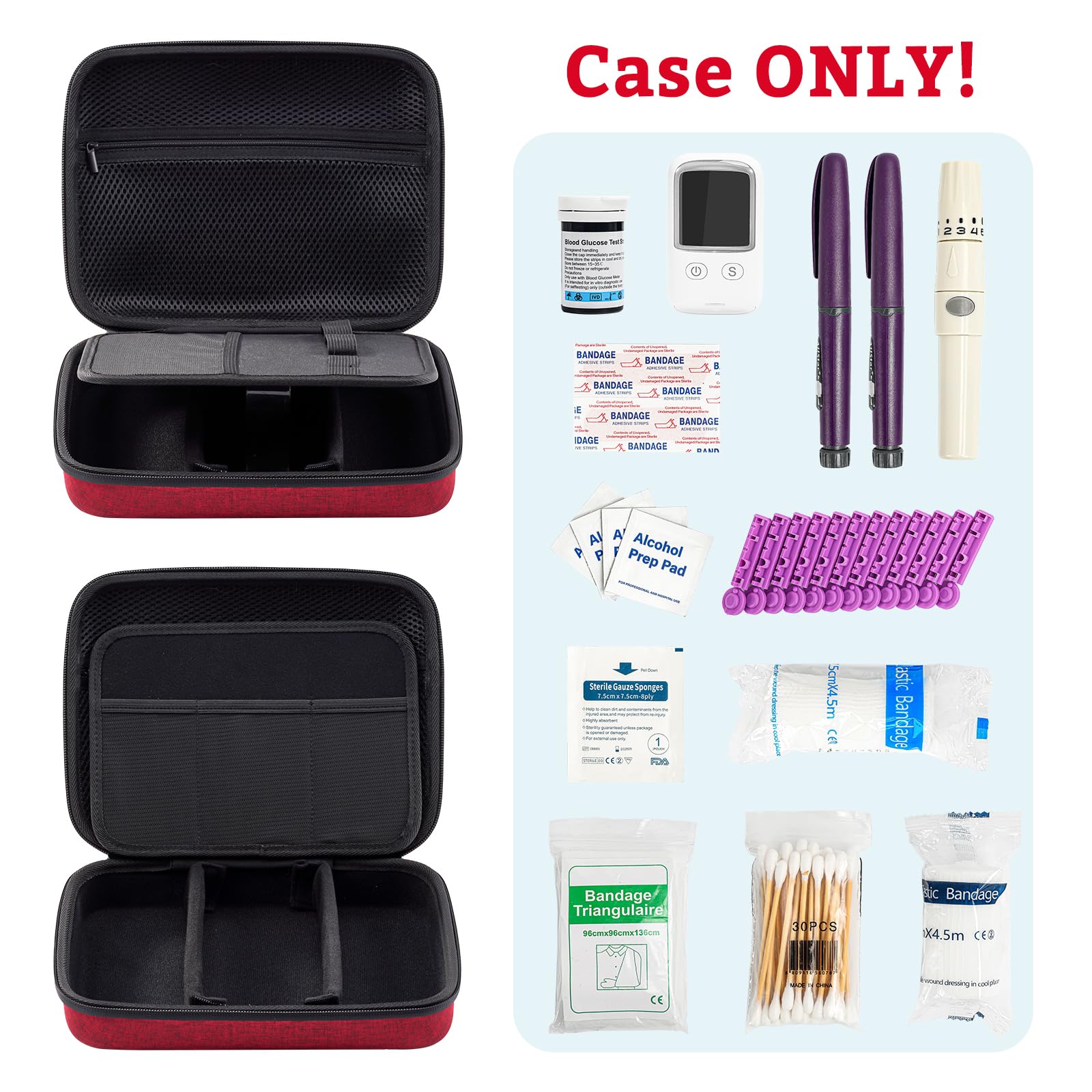 ProCase Diabetic Supplies Hard Travel Case, Diabetes Storage Bag for Glucose Meter Insulin Pen, Blood Sugar Test Strips - Image 3