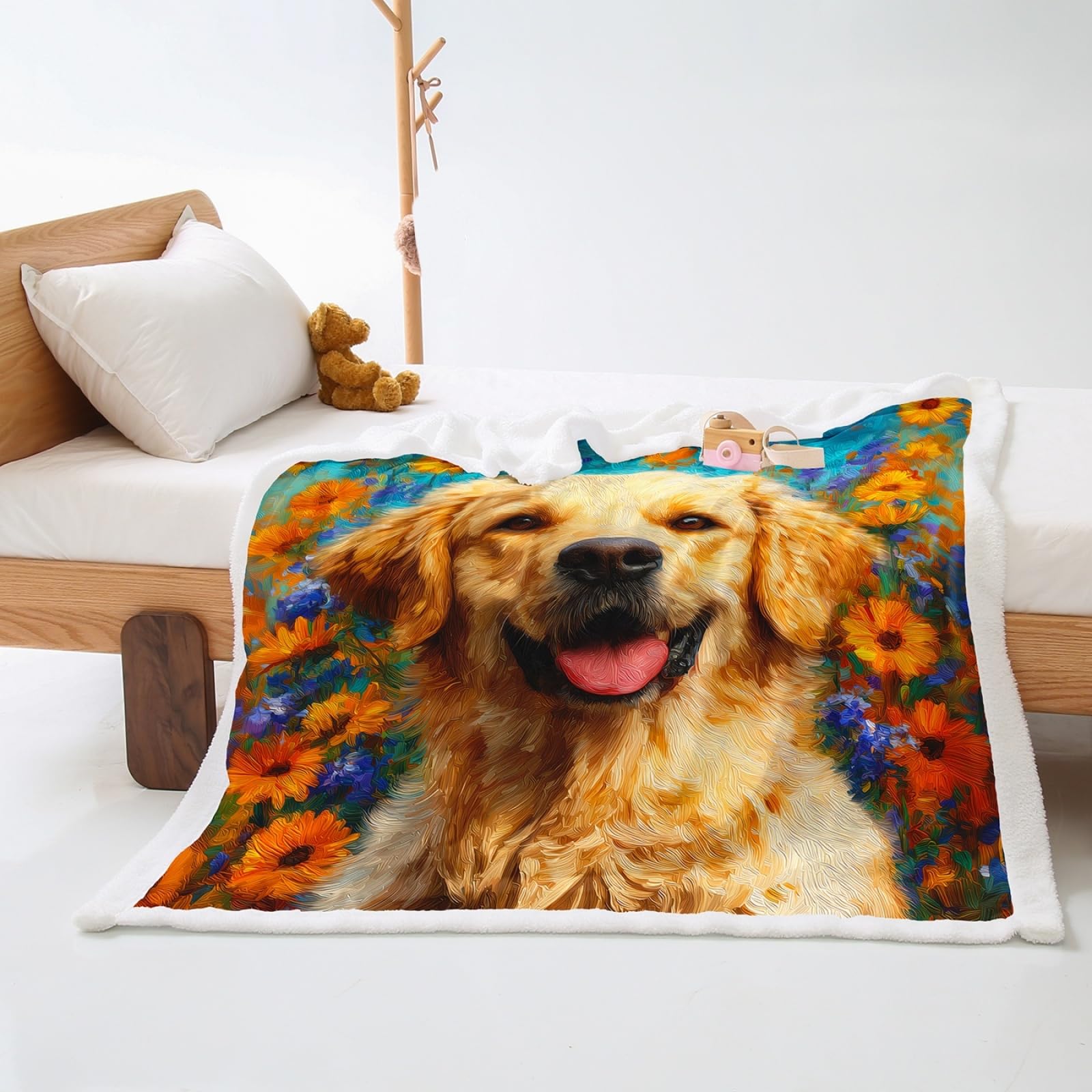 Blanket Dog Orange Graffiti Soft Sherpa Fleece Blankets and Throws Thick Flannel And Lamb Wool Soft Blanket Lightweight Cosy Sofa Throw All Season Blankets for Beds 100x150cm