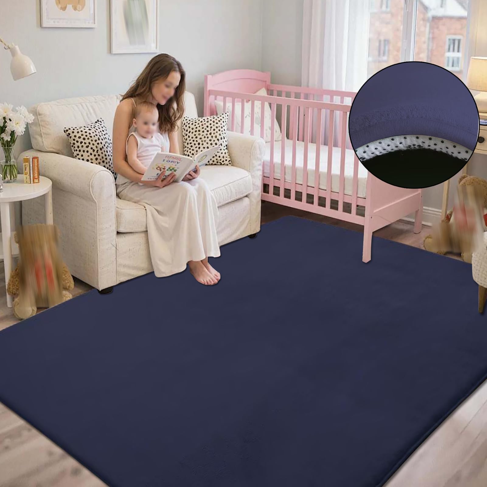Tapis d'éveil et de Jeux Bebe Epais de 2cm Antidérapante pour Le Tapis pour Chambre d'enfant en Velours Corail Tatami Tapis Chambre Bebe, Tapis Rampant pour Tapis Pliable 150 x 220 cm Bleu Foncé