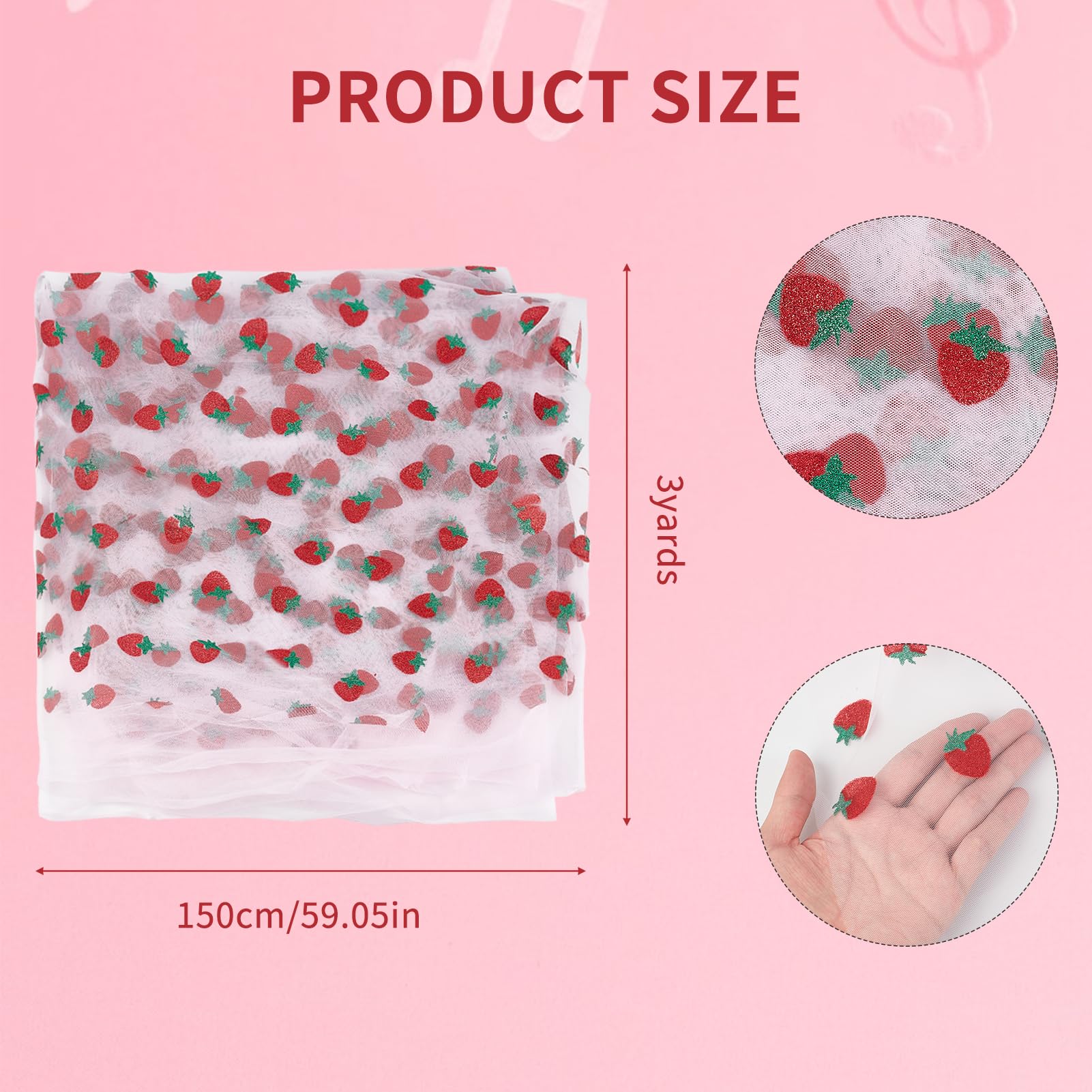 NICENEEDED 3 Yards Strawberry Tulle Lace Fabric, Fruit Embroidered Mesh Tulle Net Yarn Tulle Fabric - Image 2