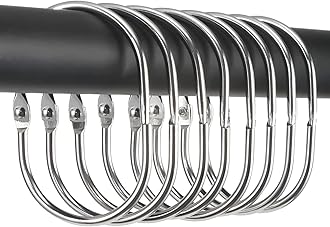 Goowin Shower Curtain Hooks, 24 Pcs Shower Curtain Rings Rust Proof Metal Oval Rings Clasp Closed Shower Curtain Rings for Bathroom Shower Rods Curtains（Chrome）