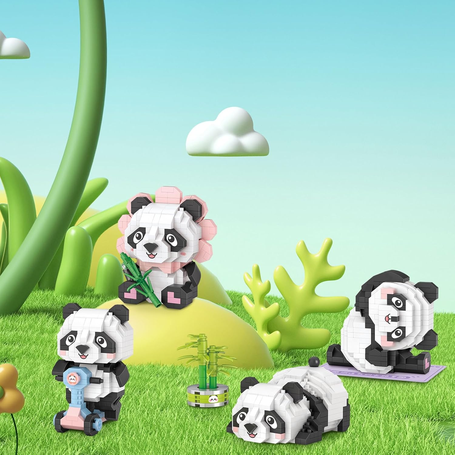 MEIEST 4 PCS Mini Panda Building Blocks Model Set,Cute Panda Collection Particle Construction Building Bricks Toy,Home Decoration - Image 6