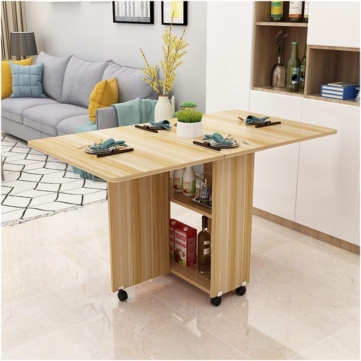 EWRCVBVCA Mobile Overbed Computer Table Foldable Drop Leaf