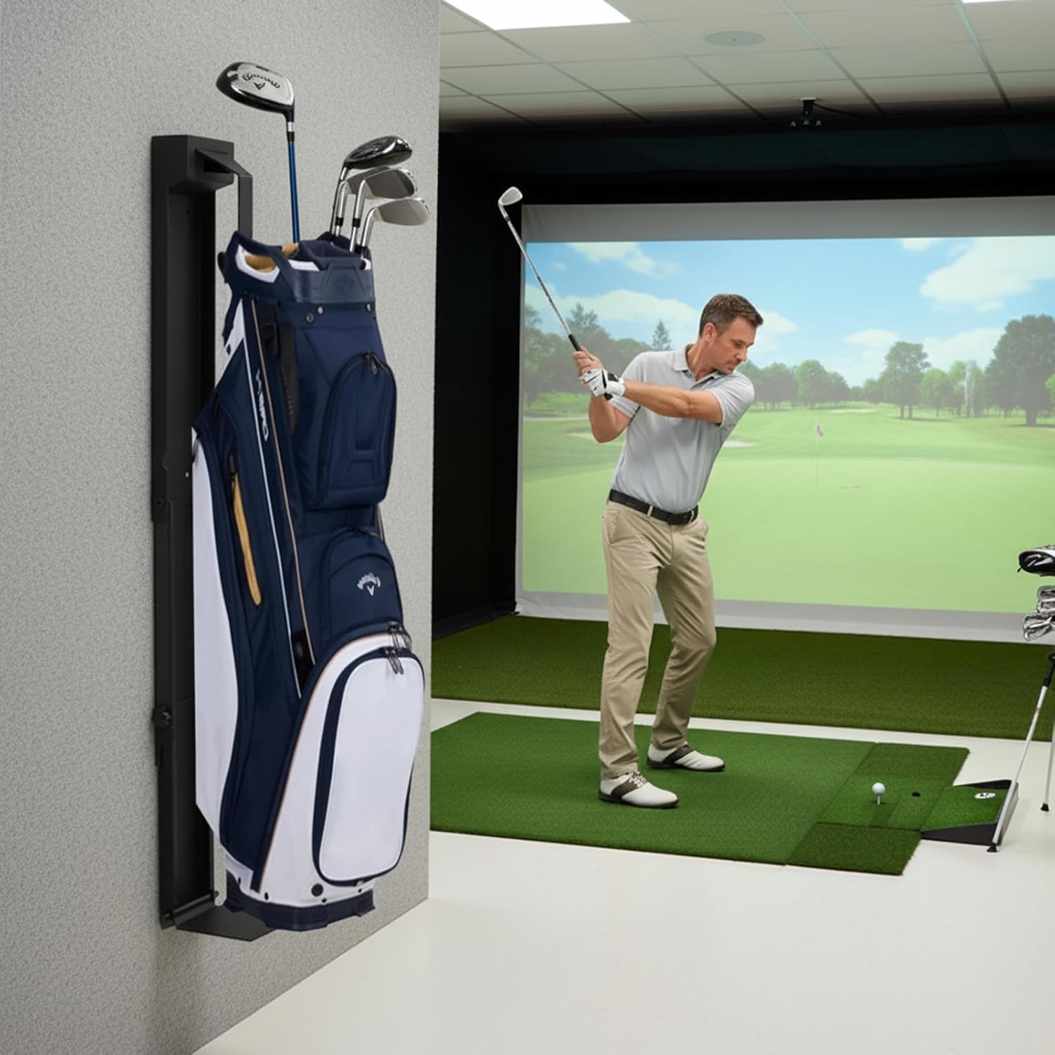 Wall Mount Golf Bag Storage Stand Rack, Foldable Wall Mount Golf Bag Holder,Height Adjustable in Freedom, Golf Bag Storage Rack for Garage, Golf Clubs, Home, Basement