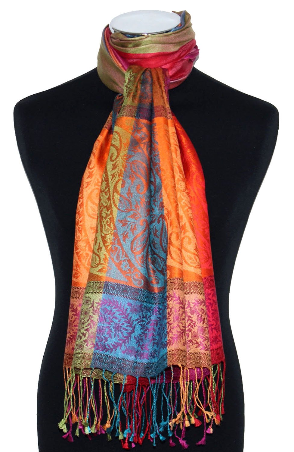 Lorenzo Cana Sciarpa pashmina da donna in tessuto jacquard 100% seta, 70 x 190 cm, sciarpa in seta Paisley, Multicolore
