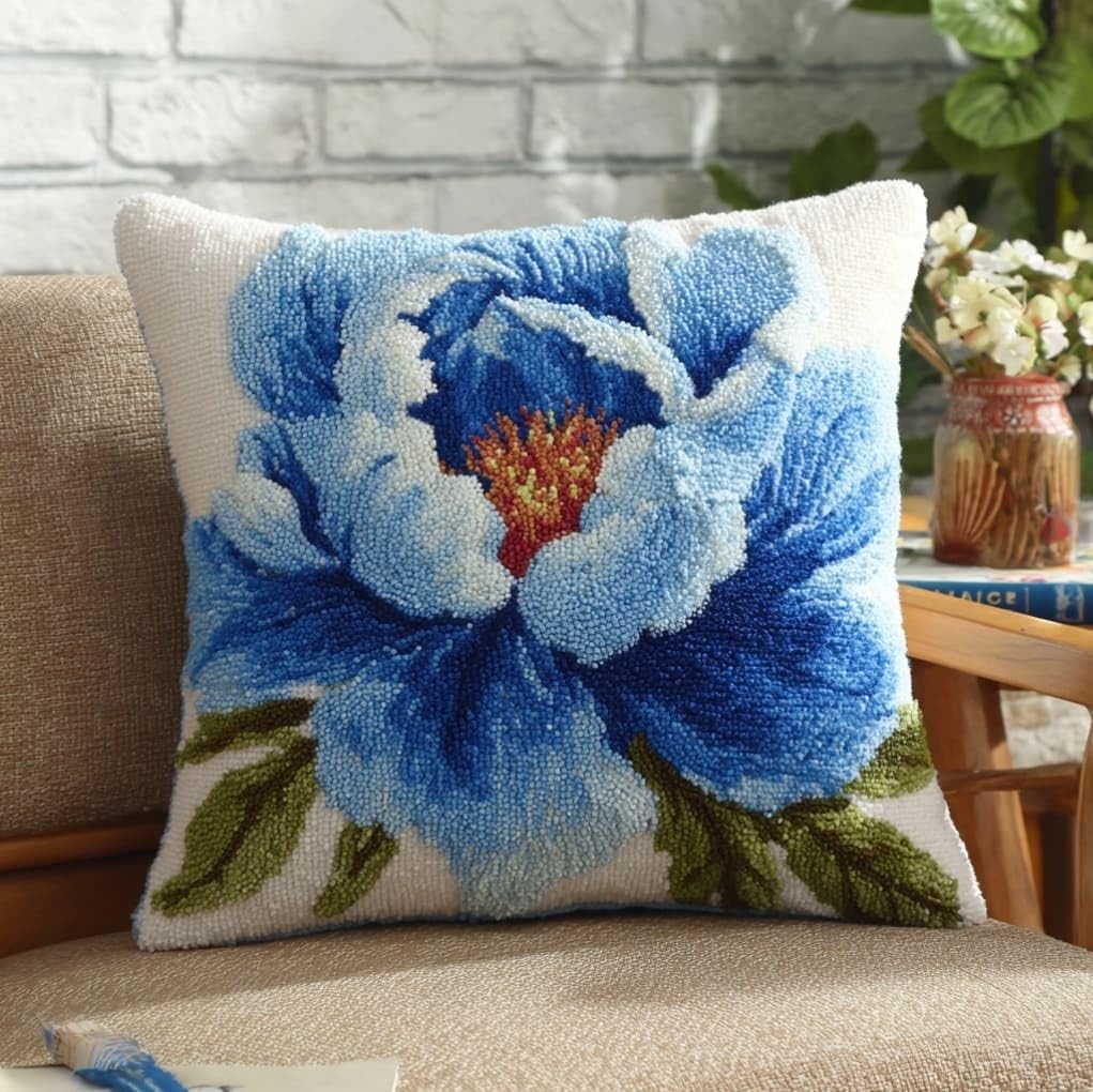 AxiangziK DIY Latch Hook Pillow Set 43x43cm,Blue Peony