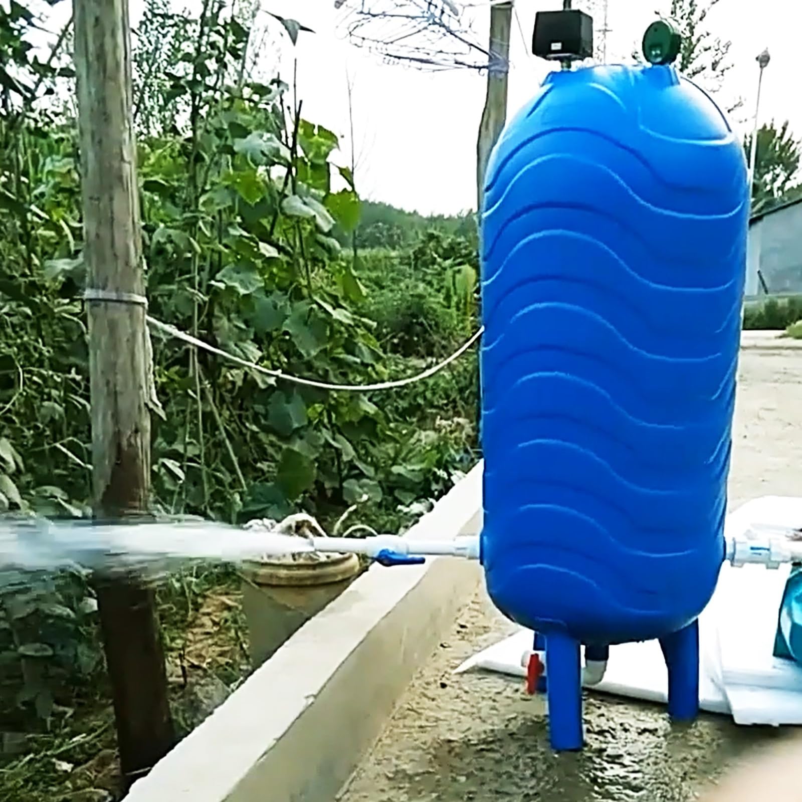 Tanque de PresióN de Pozo Tanque De Presión De Agua Azul De 60 100 120 150 litros, Contenedor De Almacenamiento De Agua Presurizada De PE con Accesorios, Vertical para El Hogar(60L - 35X80cm)