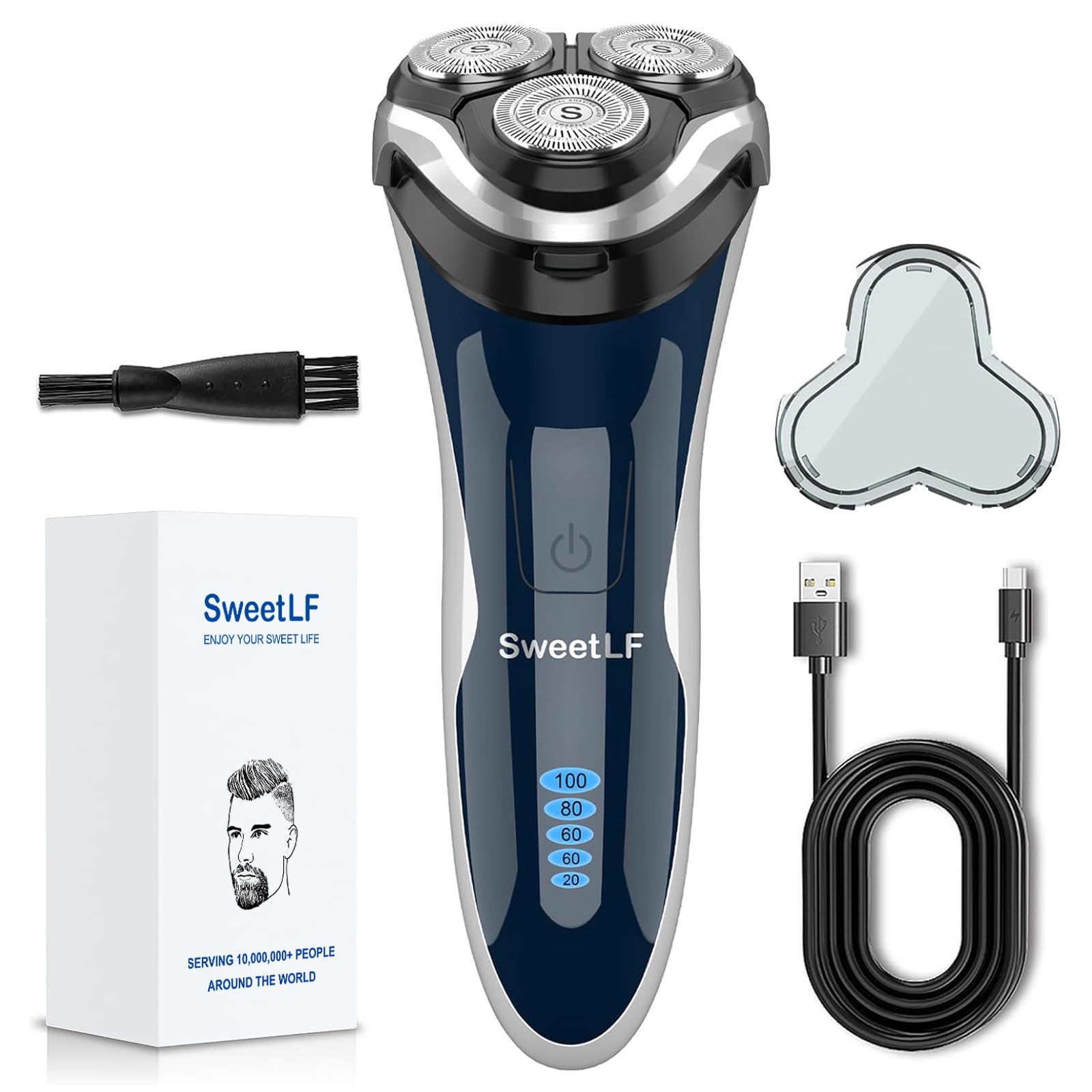SweetLF Electric Razor for Men, IPX7 Waterproof Wet & Dry Electric Shaver for Men, USB-C Rechargeable Cordless Rotary Shavers with Pop-up Trimmer, 120Mins Runtime| Plug & Play| Father's day Gift
