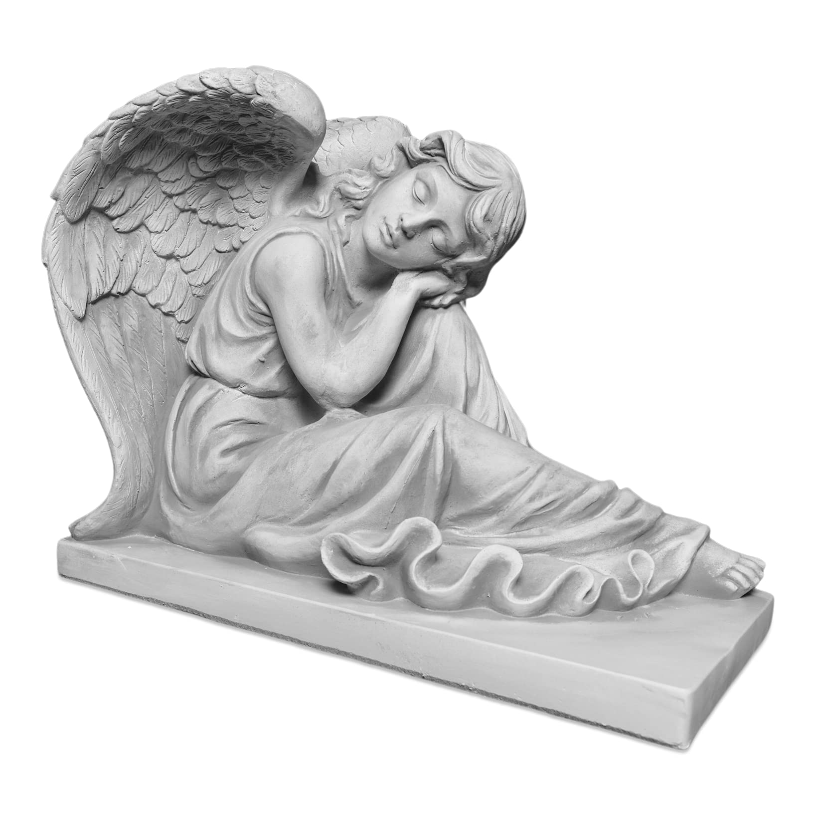 gartendekoparadies.de Engel Statue auf einem Sockel, Steinfigur, Grau, Frostsicher aus Steinguss für Außenbereich, H. 42 cm, 45 kg