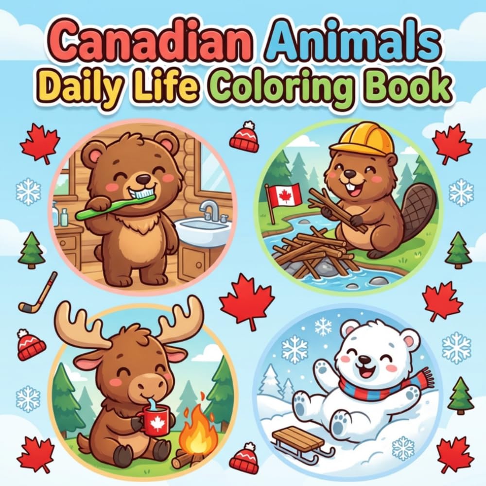 Canadian Animals Daily Life Coloring Book for Toddlers Ages 2 to 5: Fun and Easy Cute Animal Activities Coloring Pages Featuring Bear Moose Beaver and Polar Bear for Kids