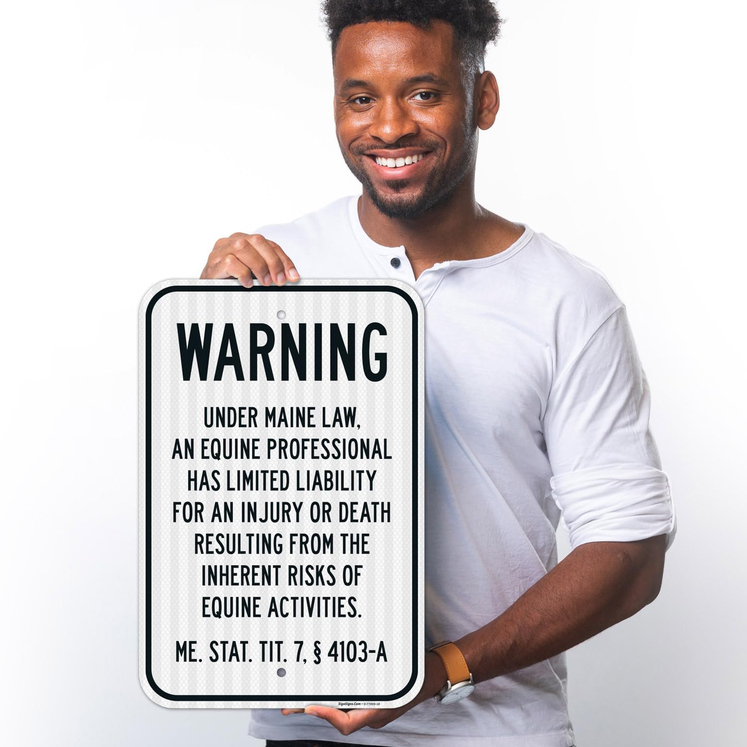 Warning Under Maine Law an Equine Professional Has Limited Liability for an Injury Sign, 12x18 Inches, 3M EGP Reflective .063 Aluminum, Fade Resistant, Made in USA