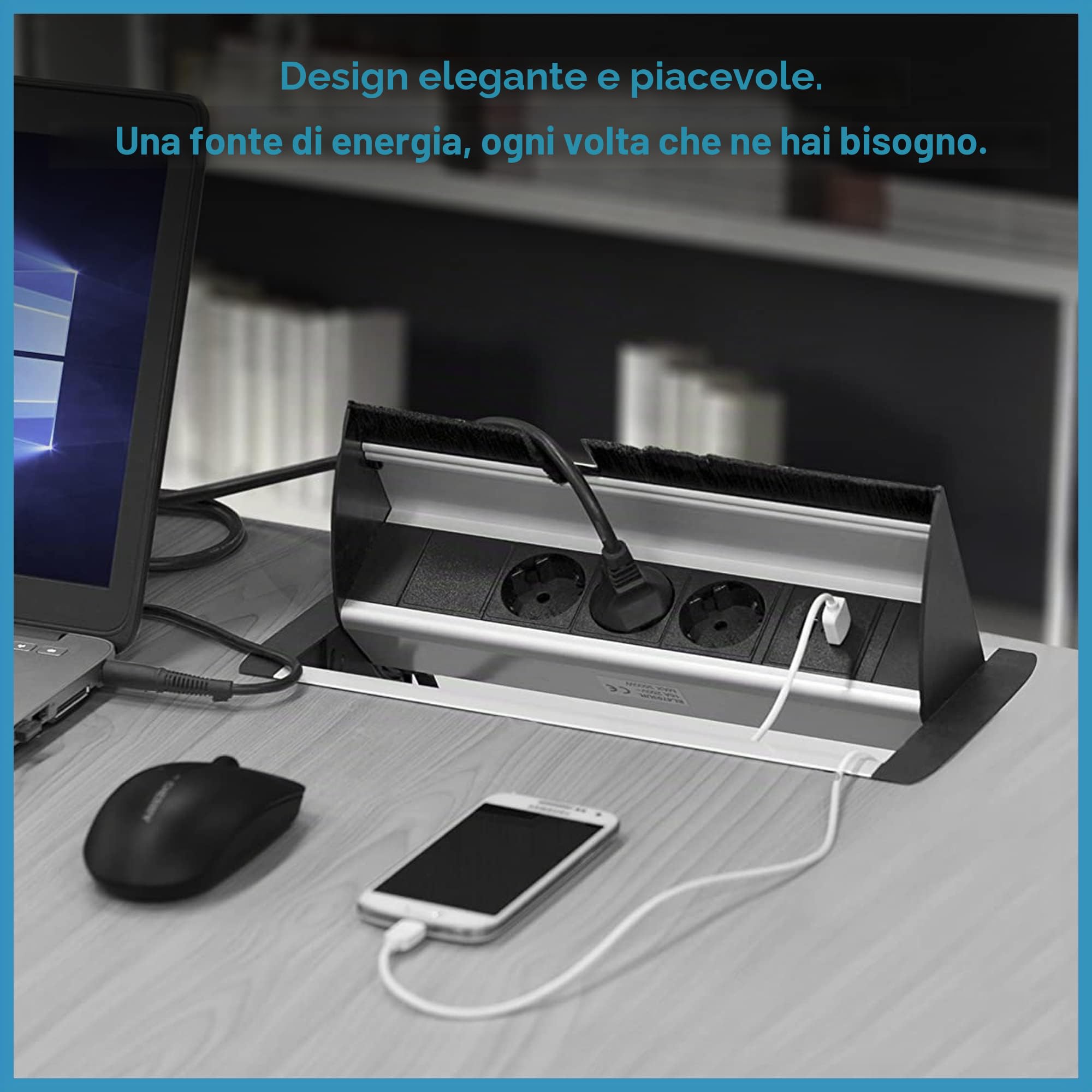 Multipresa a scomparsa da incasso, prese da incasso a scomparsa con 3 prese Schuko, Presa multipla da incasso con 2USB 2.0, Multipresa da incasso per tavolo,scrivania e piani di lavoro EL4403U