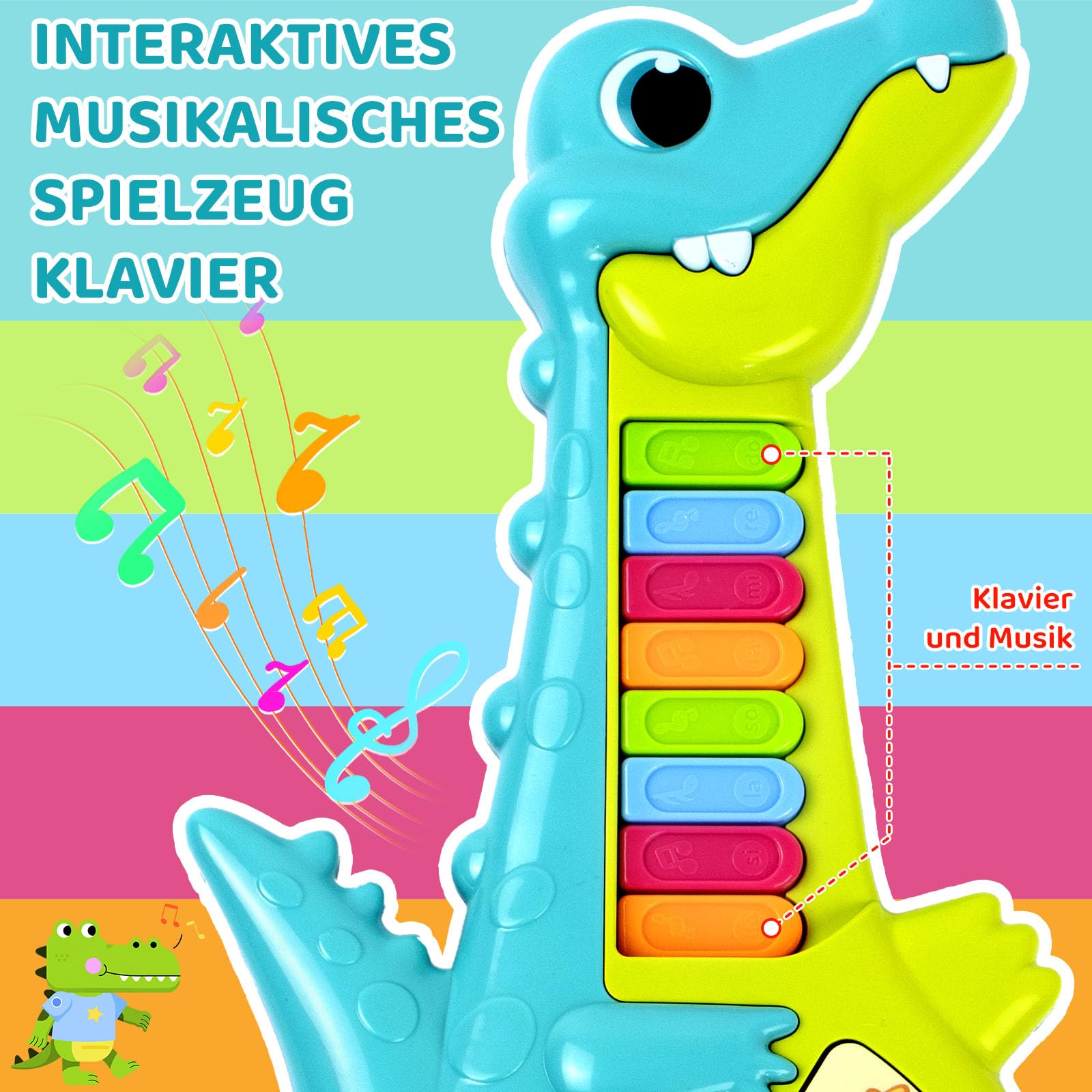 Musikalisches Spielzeug für Baby ab 1 Jahr Lernspielzeug Gitarre mit Tiergeräuschen, Musik Spielzeug mit Lichtern, Musik Montessori Kleinkind Spielzeug für Jungen & Mädchen, Geschenk 12 18 Monate