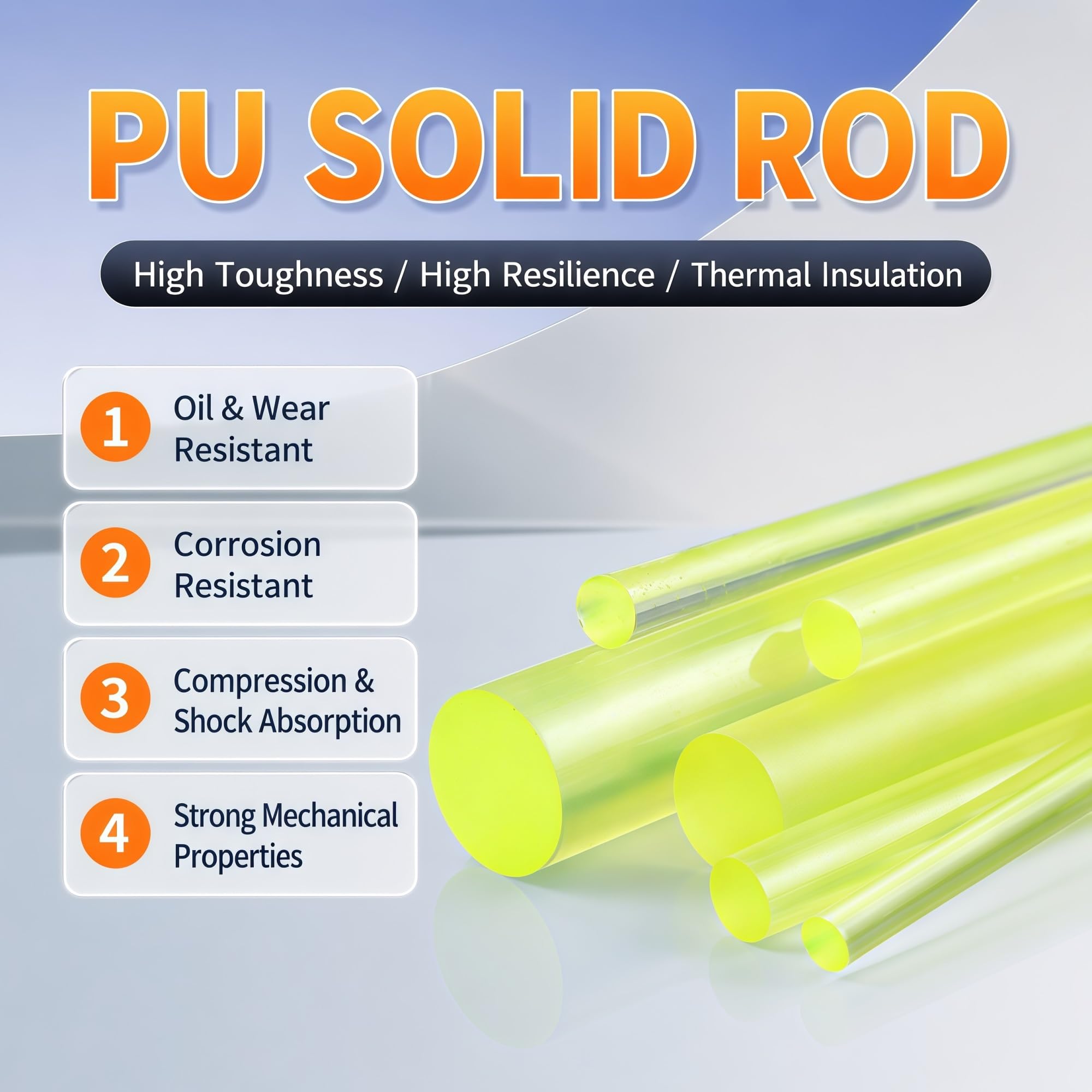 PU-Stab Ø4-50mm, 500mm,Stoßdämpfende & verschleißfeste Gummistange