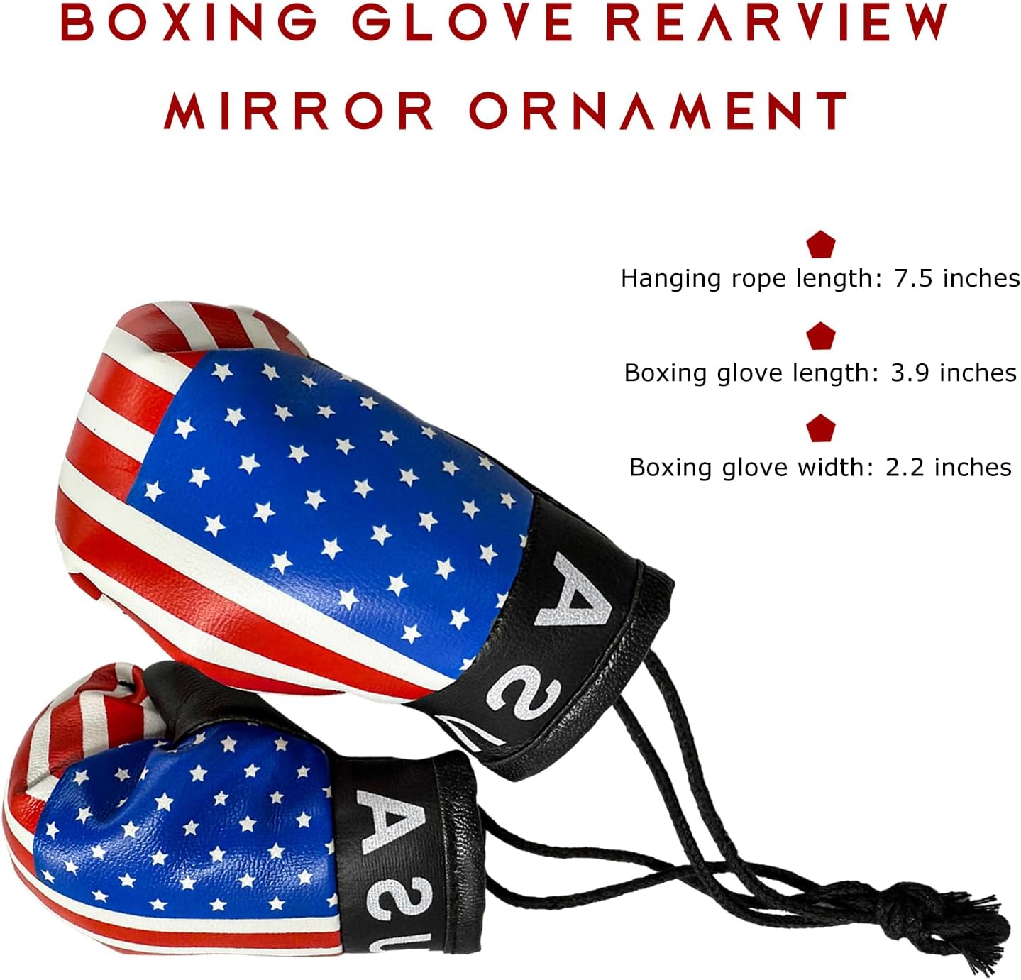 1 Pair Mini Boxing Gloves for Car Mirror, Novelty Punching Gloves Auto Hanging Decor w/Flag Pattern, Patriotic Boxing Ornament Interior Mirror Pendant for Most Cars (USA) image 2