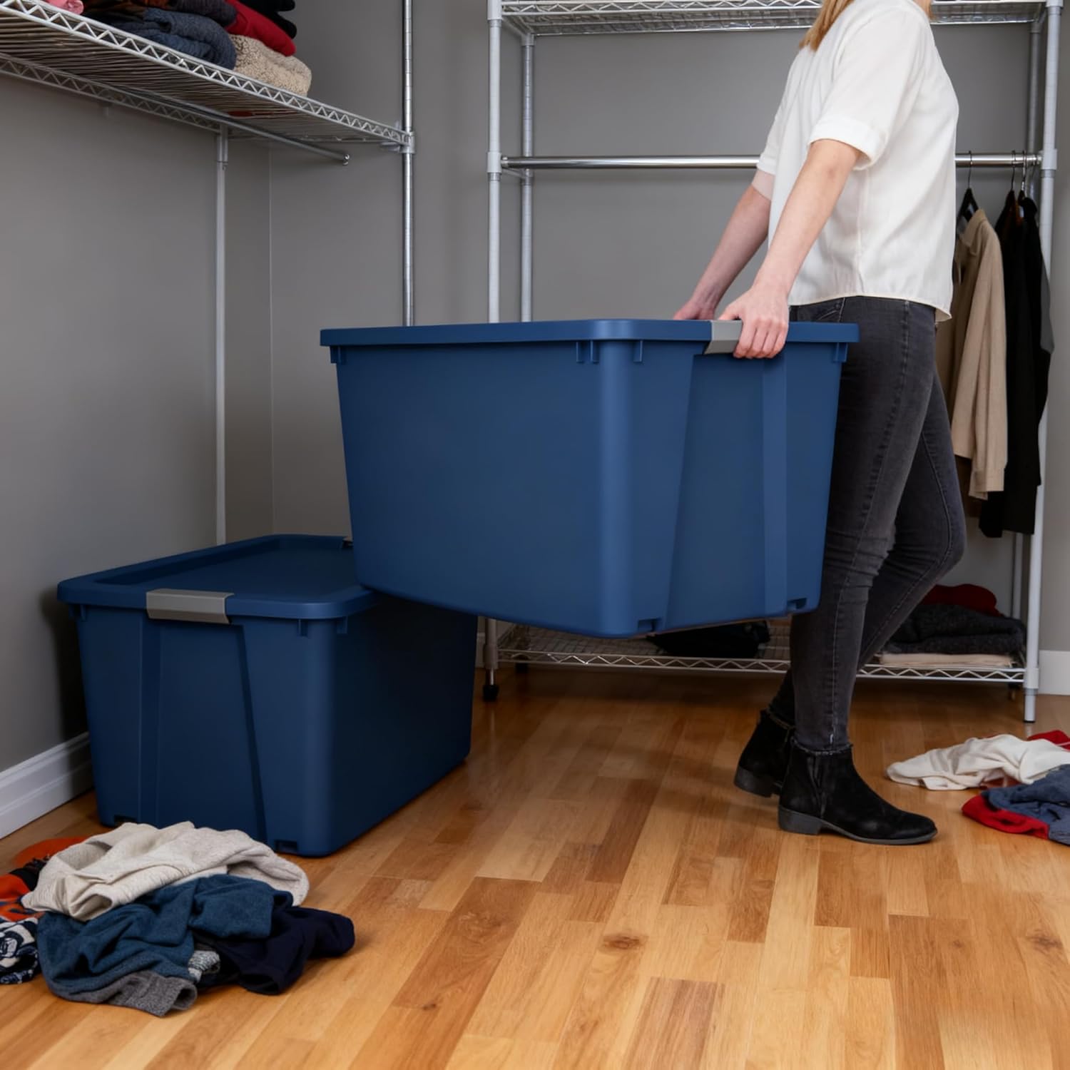 Heavy Duty Wheeled Storage Bin with Lid 20 Gallon Extra Large Rolling Plastic Container for Garage Outdoor Home & Industrial Organization (2)